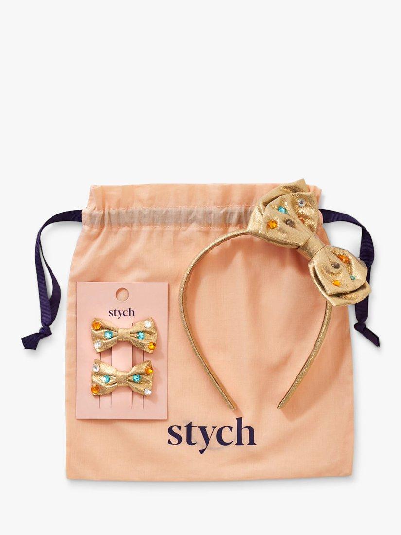 Product image 1 of 4, which shows Stych Kids' Gem Bow Hair Band Set, Gold