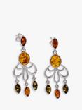 Be-Jewelled Baltic Lemon, Cognac & Green Amber Statement Drop Earrings, Silver