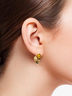 Be-Jewelled Baltic Amber Leaf Stud Earrings, Gold/Multi - view 2, Gold/Multi