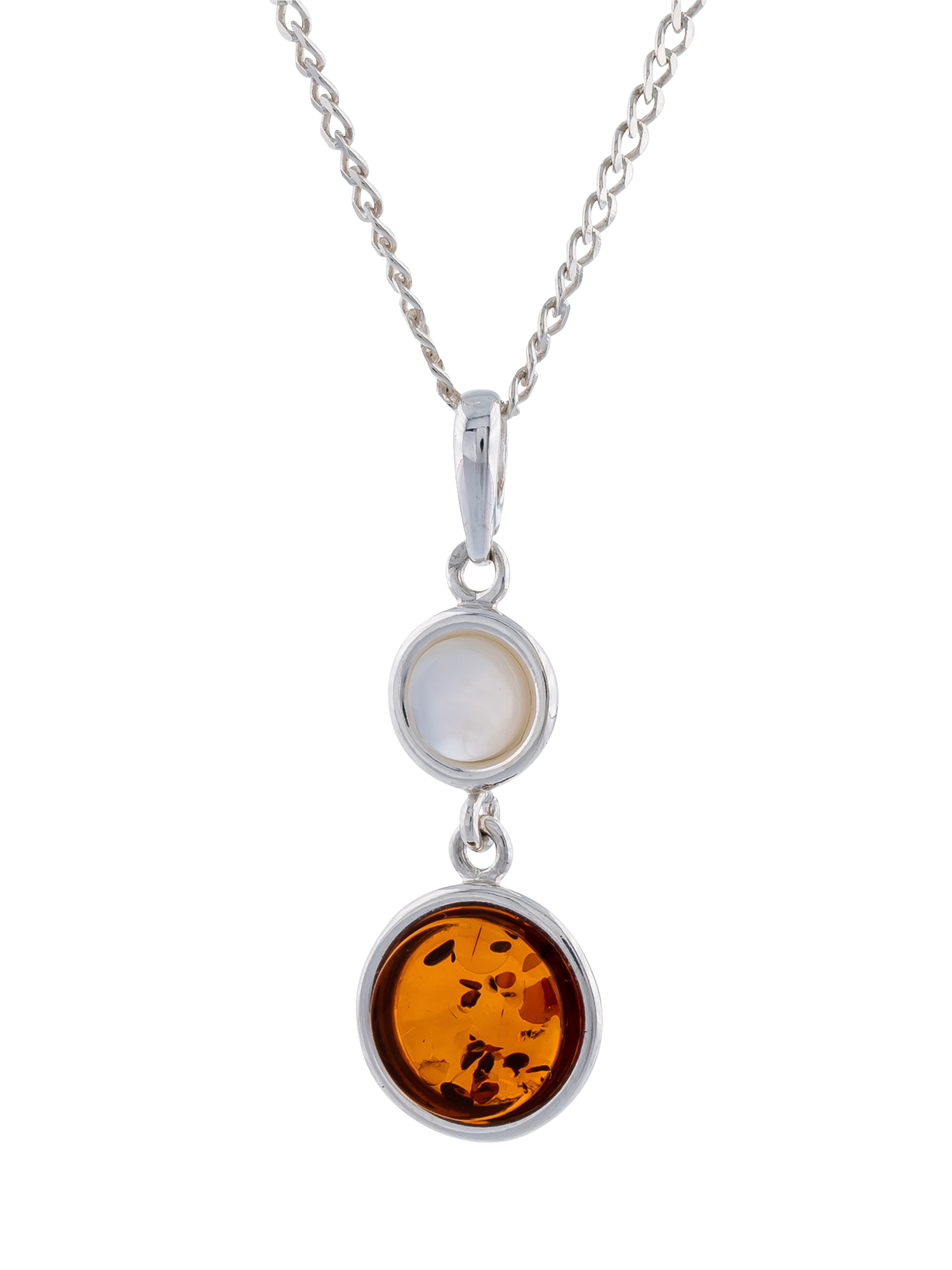 Product image 1 of 5, which shows Be-Jewelled Round Amber and Pearl Pendant Necklace, Silver/Cognac