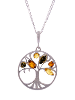 Be-Jewelled Amber Round Tree Pendant Necklace, Silver/Multi, Lemon And Green