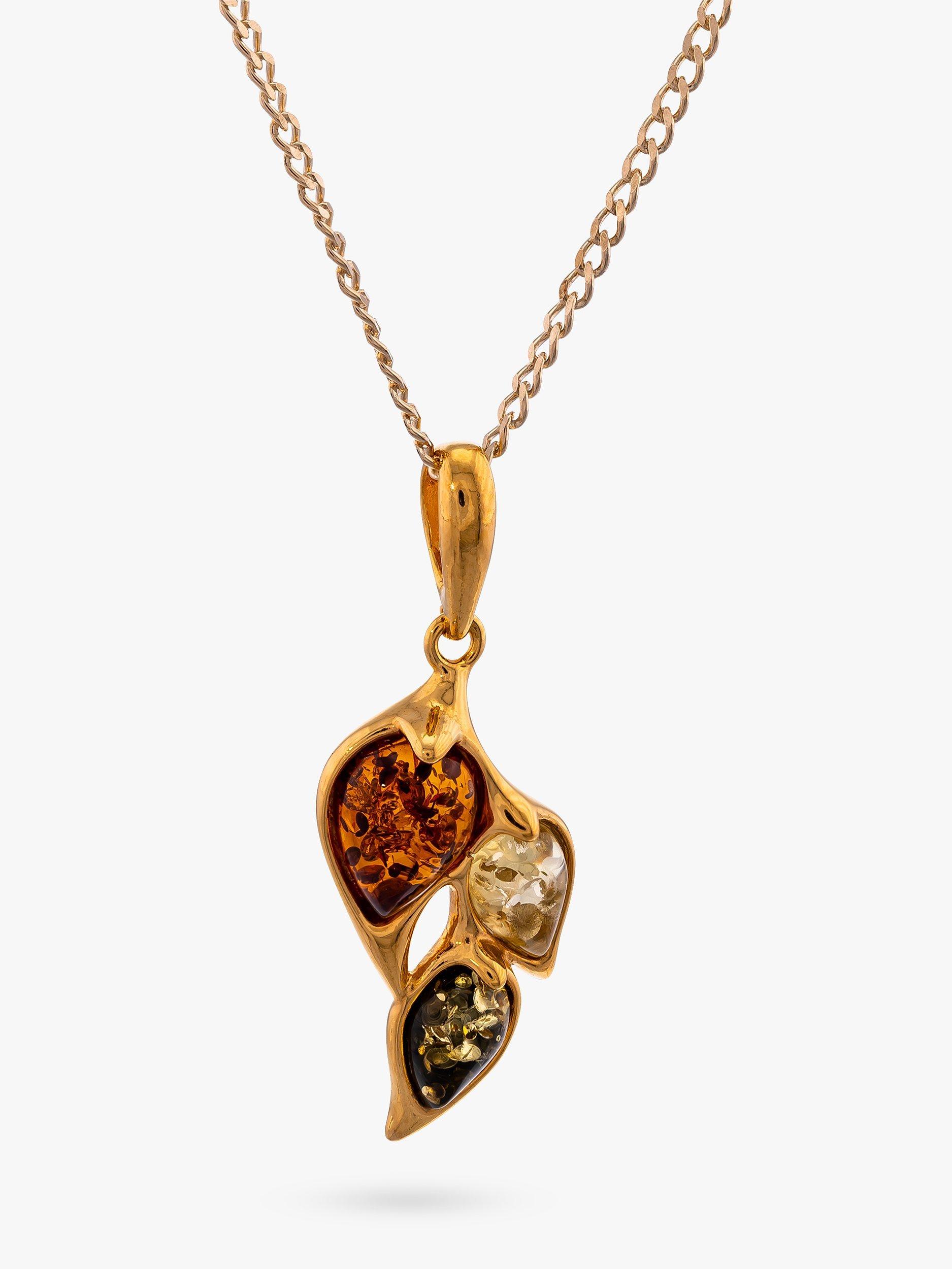 Product image 1 of 3, which shows Be-Jewelled Amber Leaf Pendant Necklace, Gold/Multi