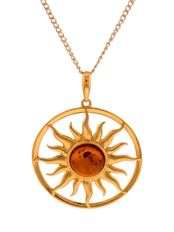 Be-Jewelled Amber Sun Pendant Necklace, Gold/Cognac, Cognac