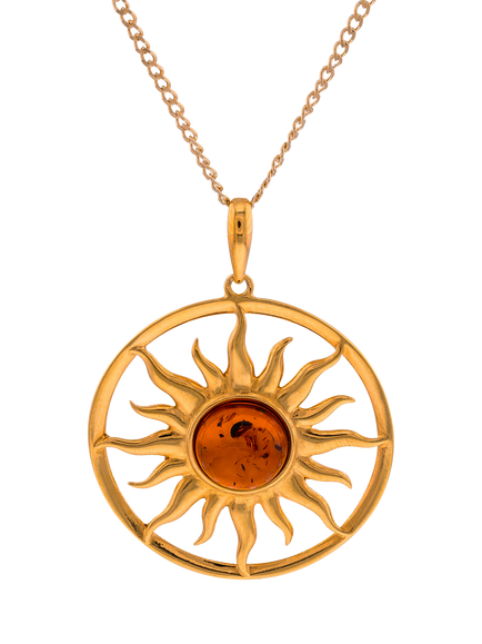 Be-Jewelled Amber Sun Pendant Necklace, Gold/Cognac, Cognac