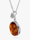 Be-Jewelled Oval Amber Pendant Necklace, Silver/Cognac