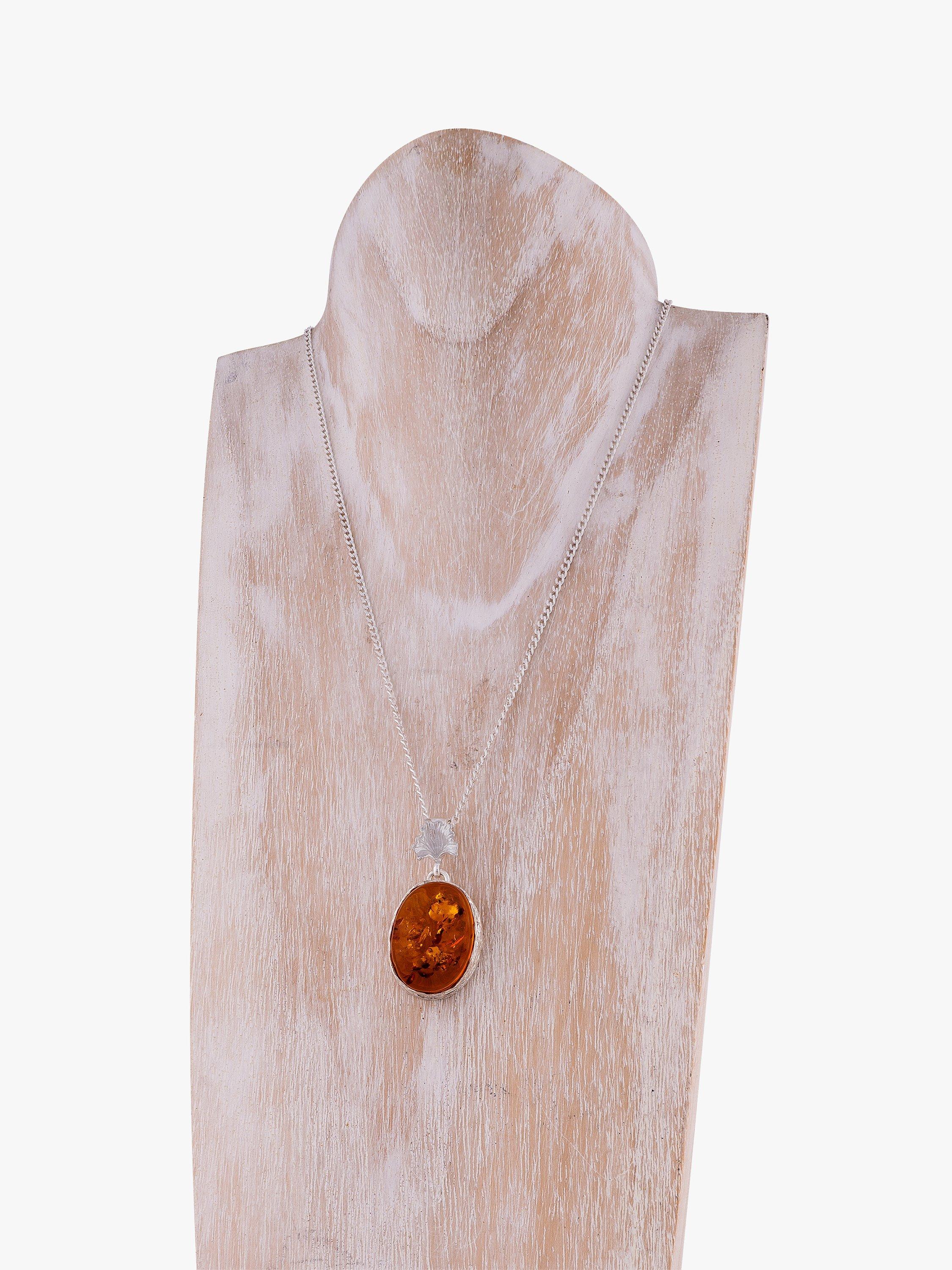 Product image 3 of 4, which shows Be-Jewelled Oval Amber Pendant Necklace, Silver/Cognac