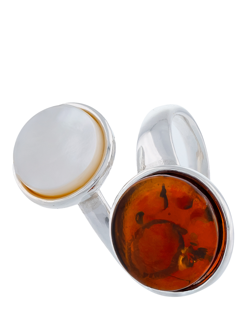 Product image 1 of 4, which shows Be-Jewelled Round Pearl and Amber Ring, Silver/Cognac