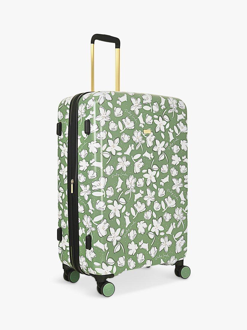 Radley Thrift Floral 4-Wheel 79cm Expandable Large Suitcase, Green Fig