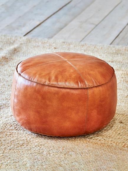 nkuku Nadu Leather Pouffe, Tan, Tan