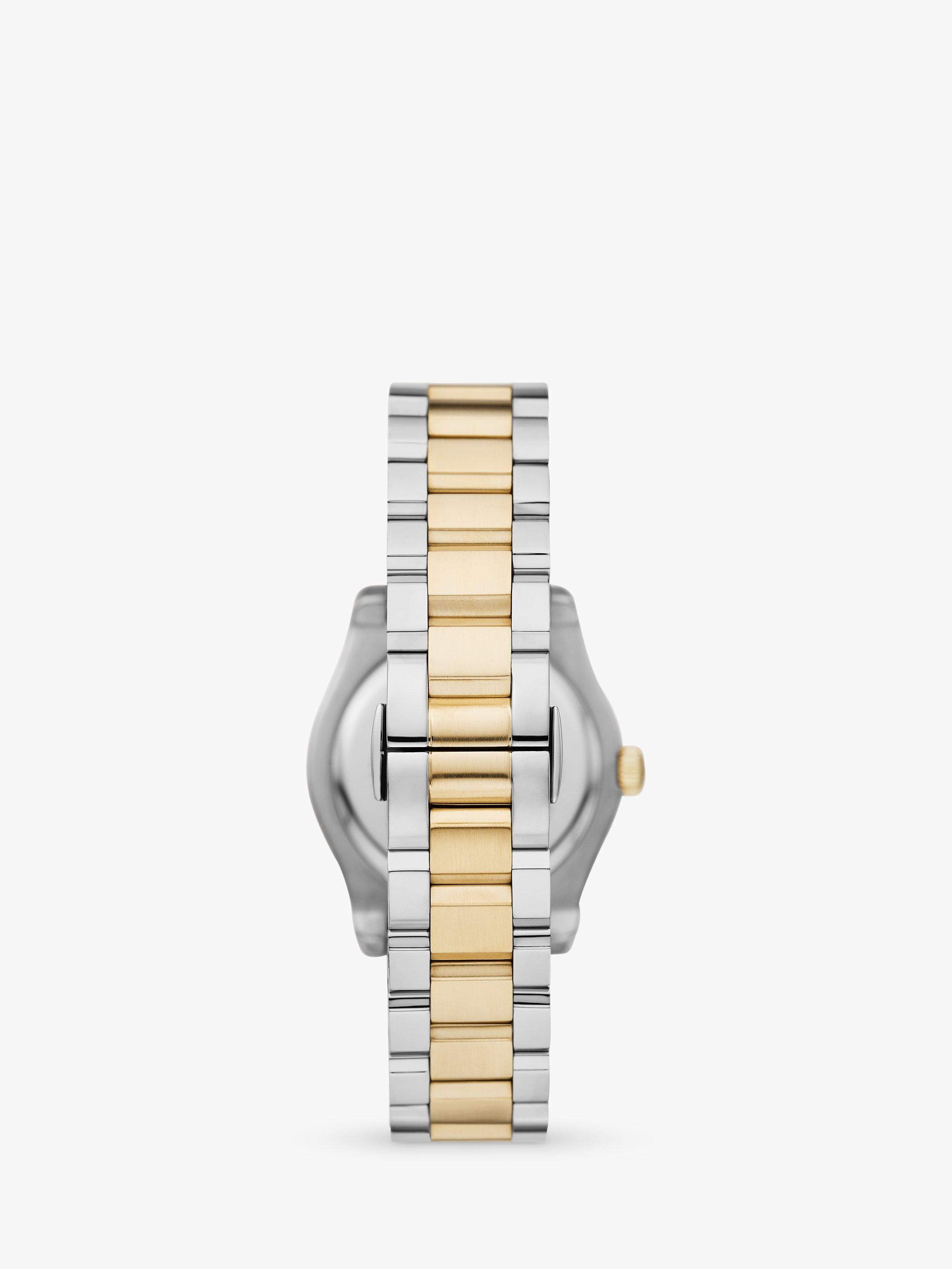 Product image 5 of 6, which shows Emporio Armani AR11559 Women's Mother of Pearl Crystal Bracelet Strap Watch, Silver/Gold