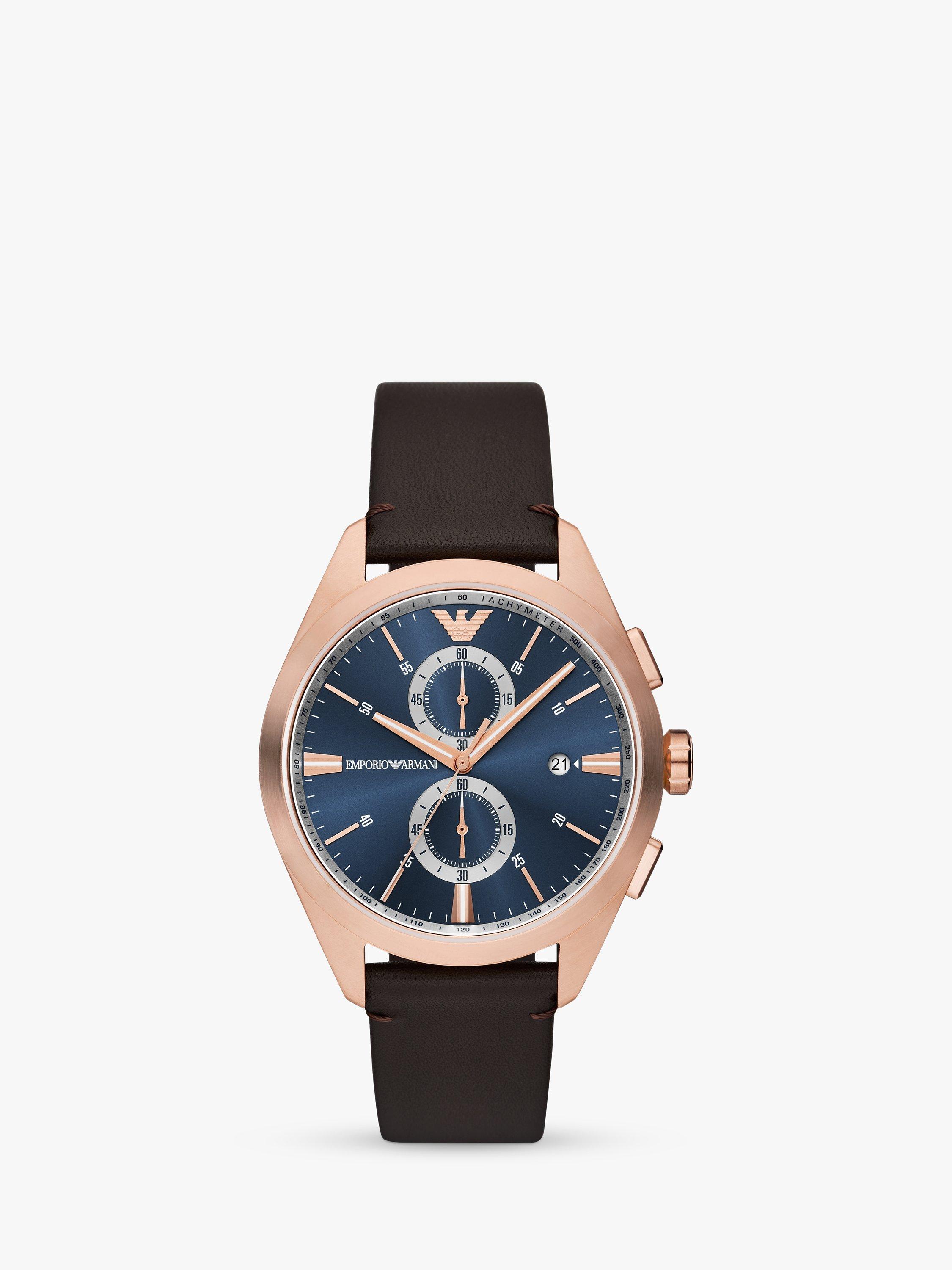 Emporio Armani AR11554 Men's Chronograph Date Leather Strap Watch, Brown