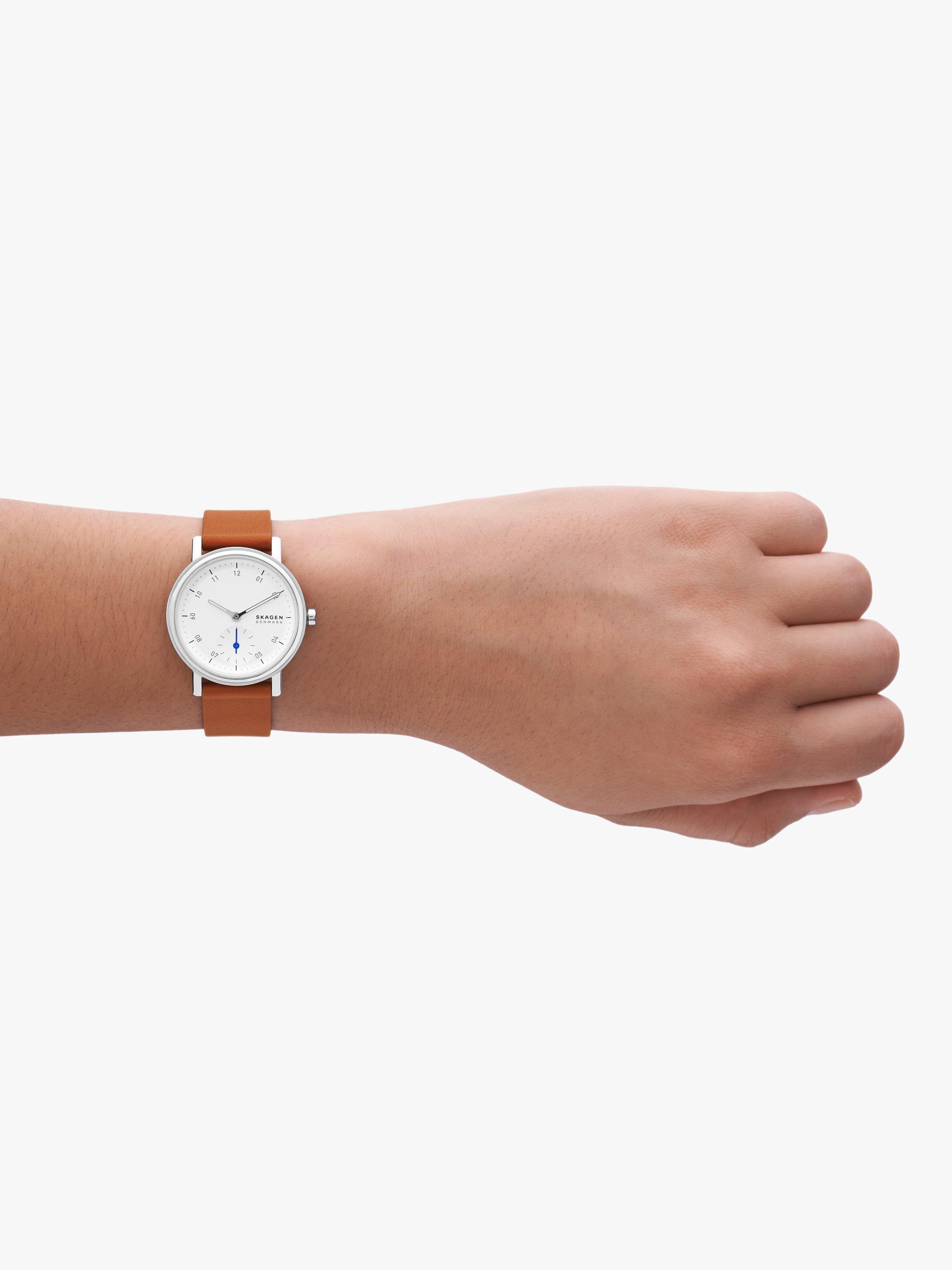 Product image 4 of 6, which shows Skagen SKW3103 Women's Kuppel Lille Leather Strap Watch, Brown