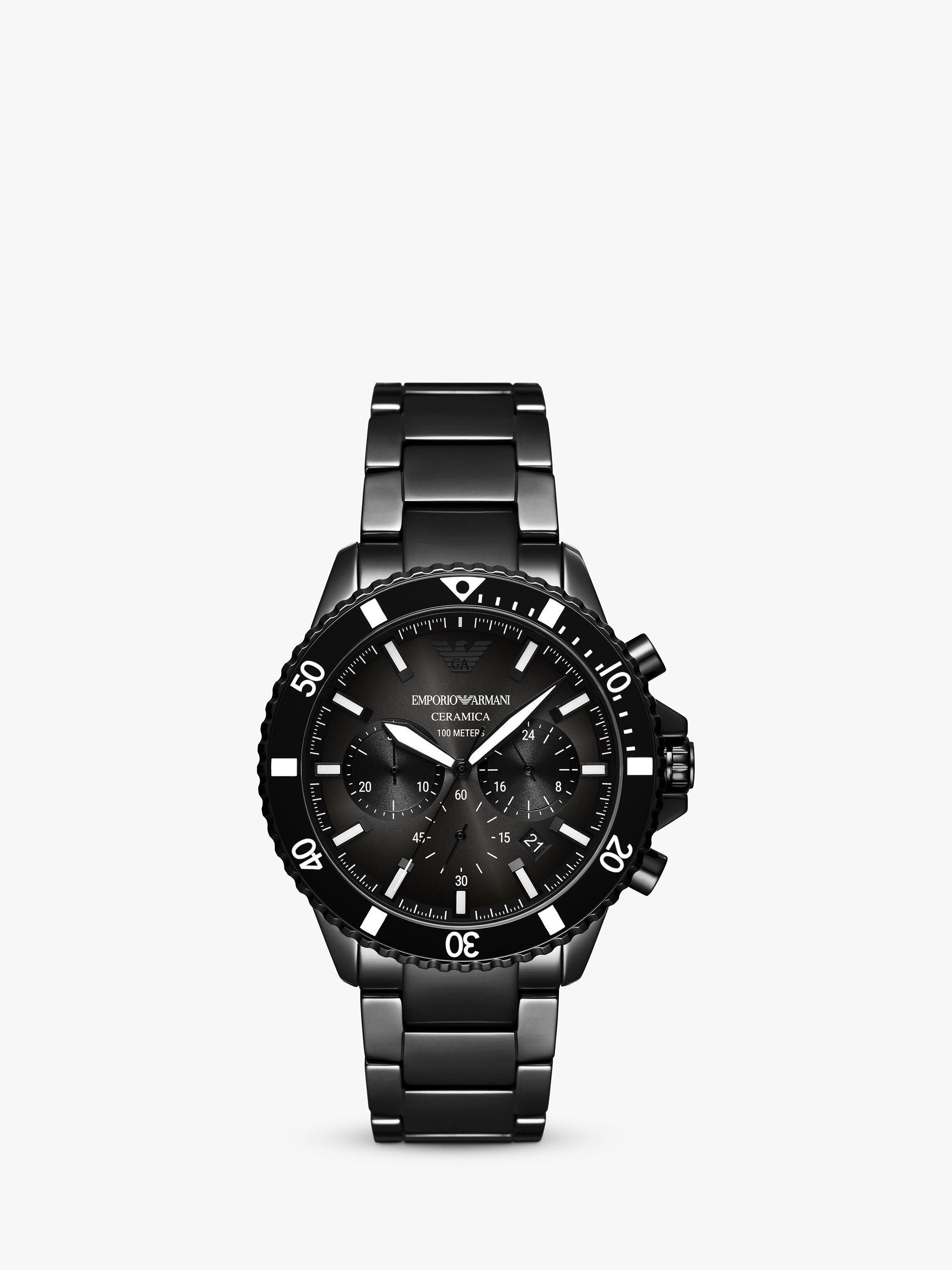 Emporio Armani Men's Chronograph Ceramic Strap Watch, Black