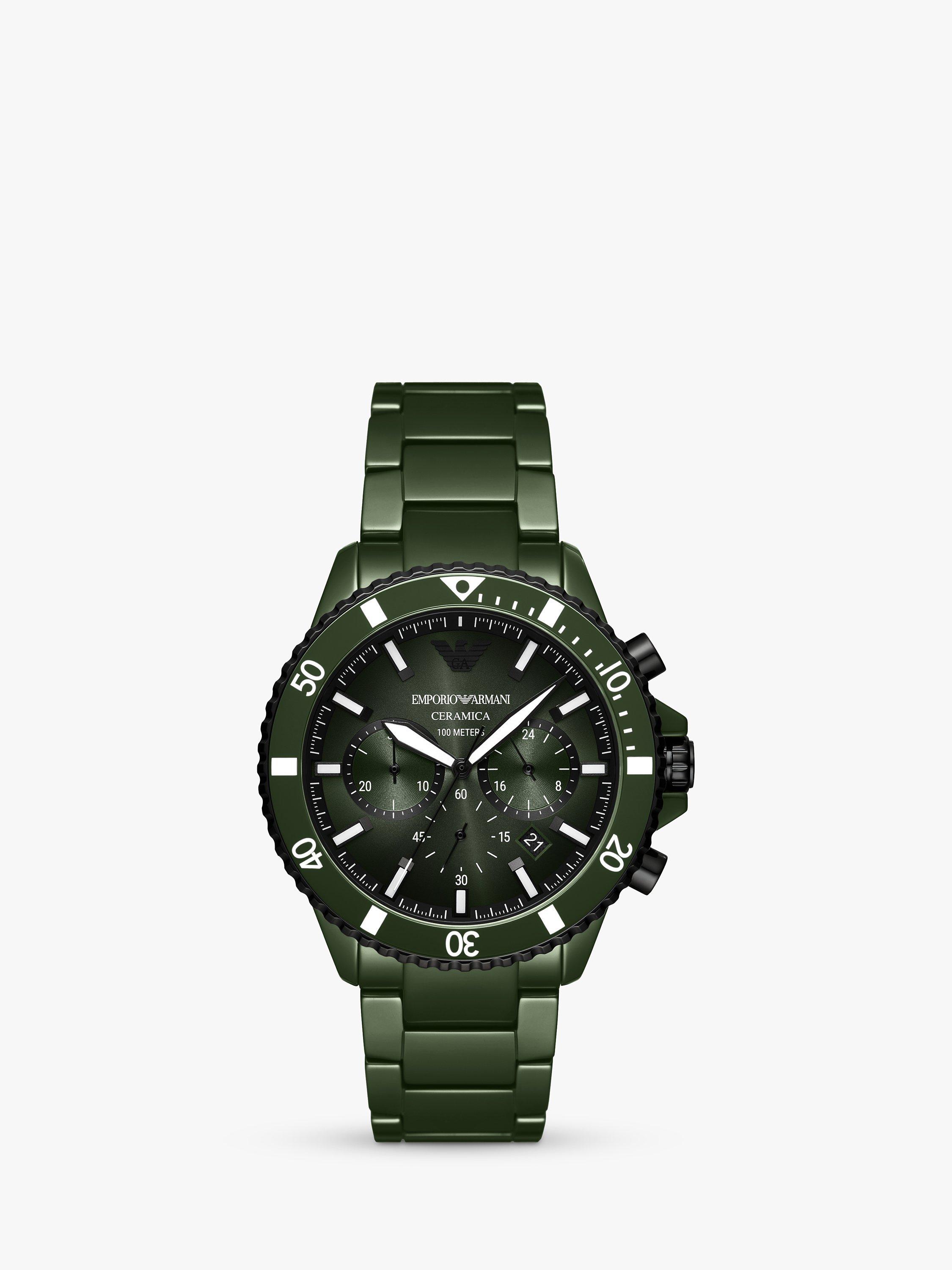 Emporio Armani Men's Chronograph Ceramic Strap Watch, Green