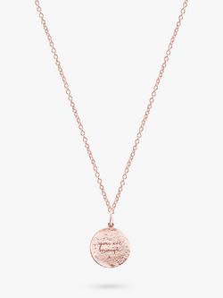 Recognised You Are Enough Textured Popon Pendant Necklace, Rose Gold