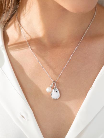 Recognised Pebble Pearl Bobble Chain Necklace - view 2, Silver