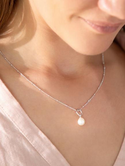 Recognised Freedom Pearl Bobble Chain Pendant Necklace - view 2, Silver