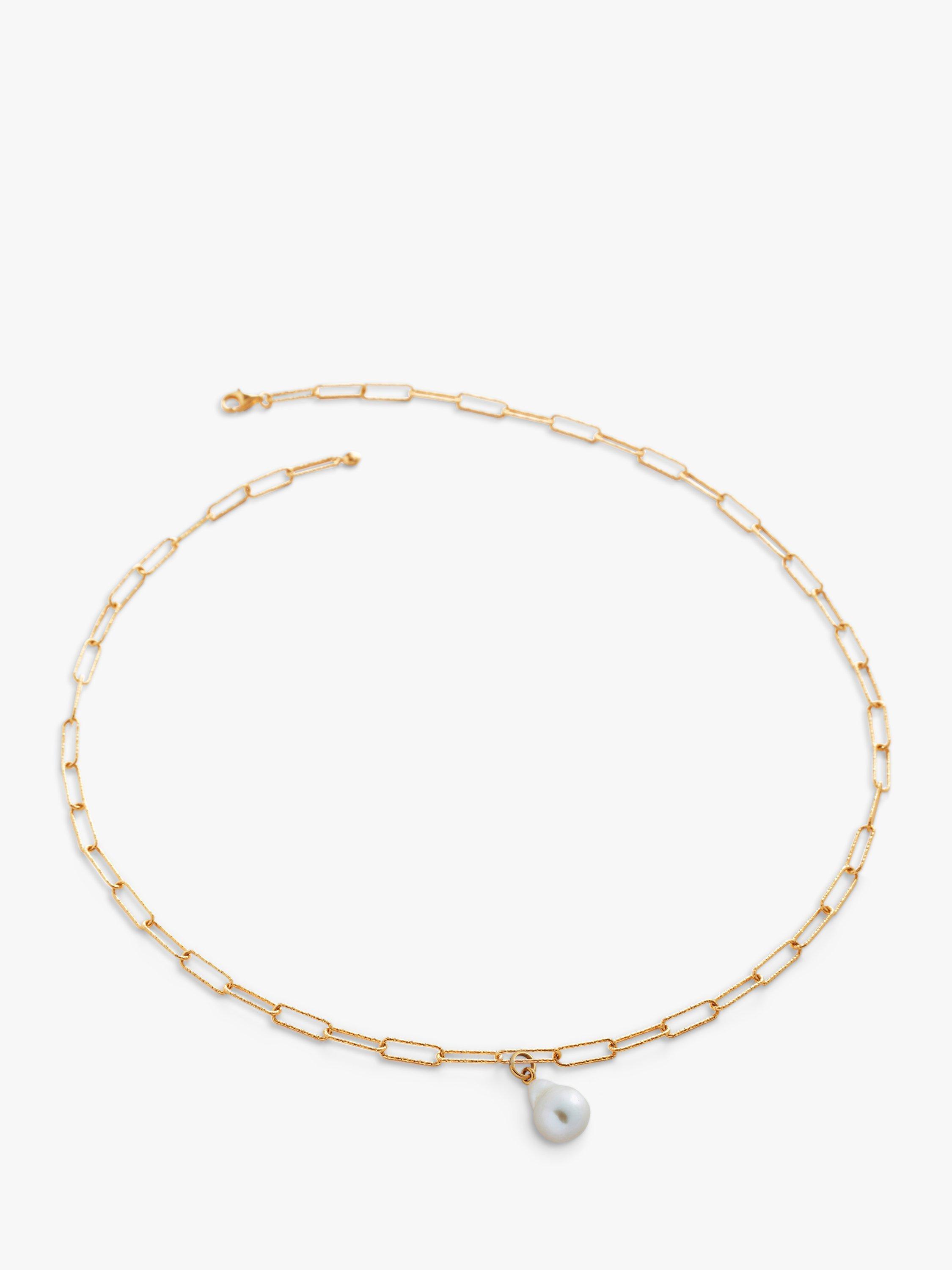 Product image 1 of 6, which shows Monica Vinader Nura Pearl Charm Alta Necklace, Gold