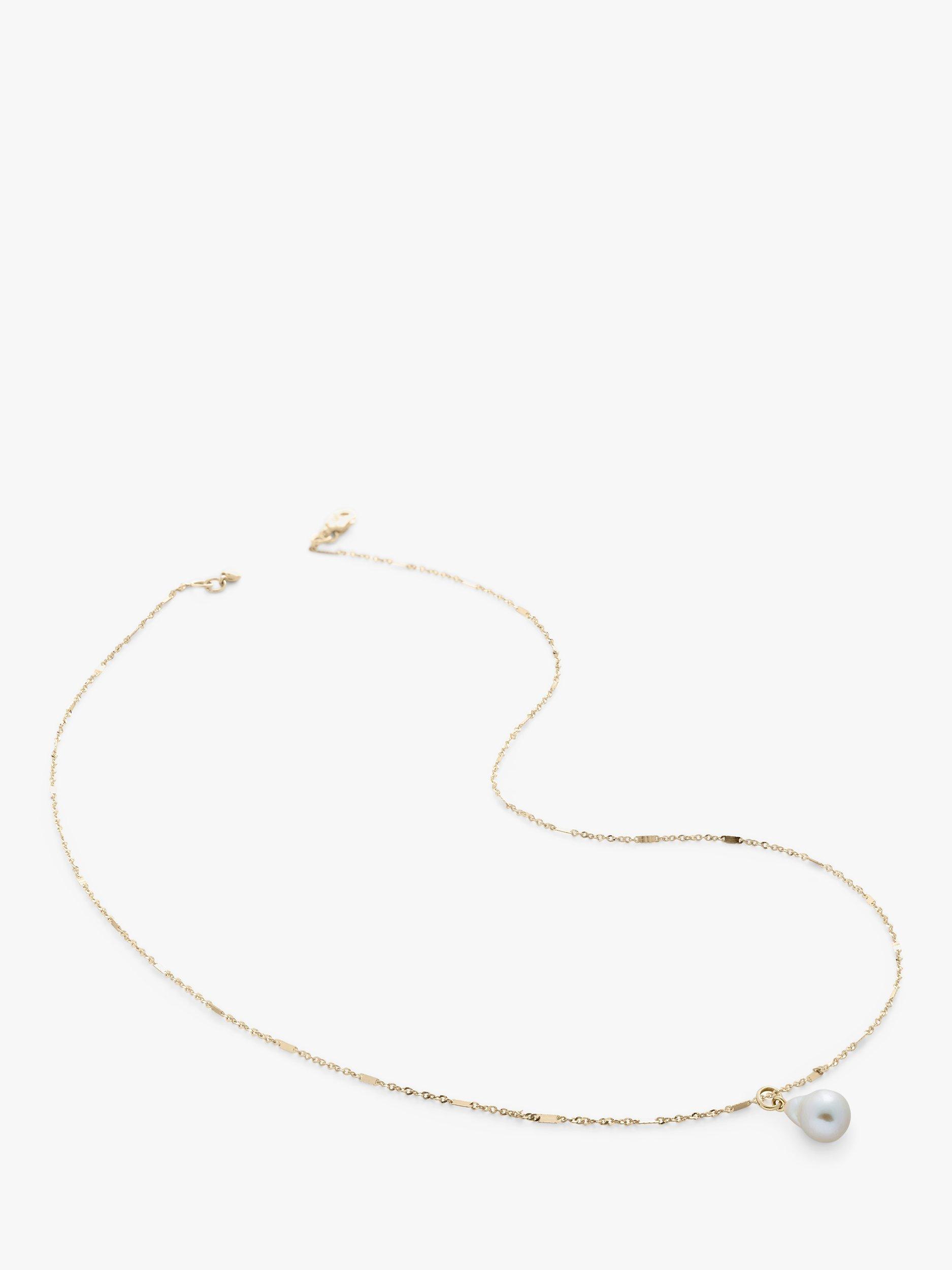 Product image 1 of 4, which shows Monica Vinader 14ct Gold Pearl Pendant Shimmer Chain Necklace