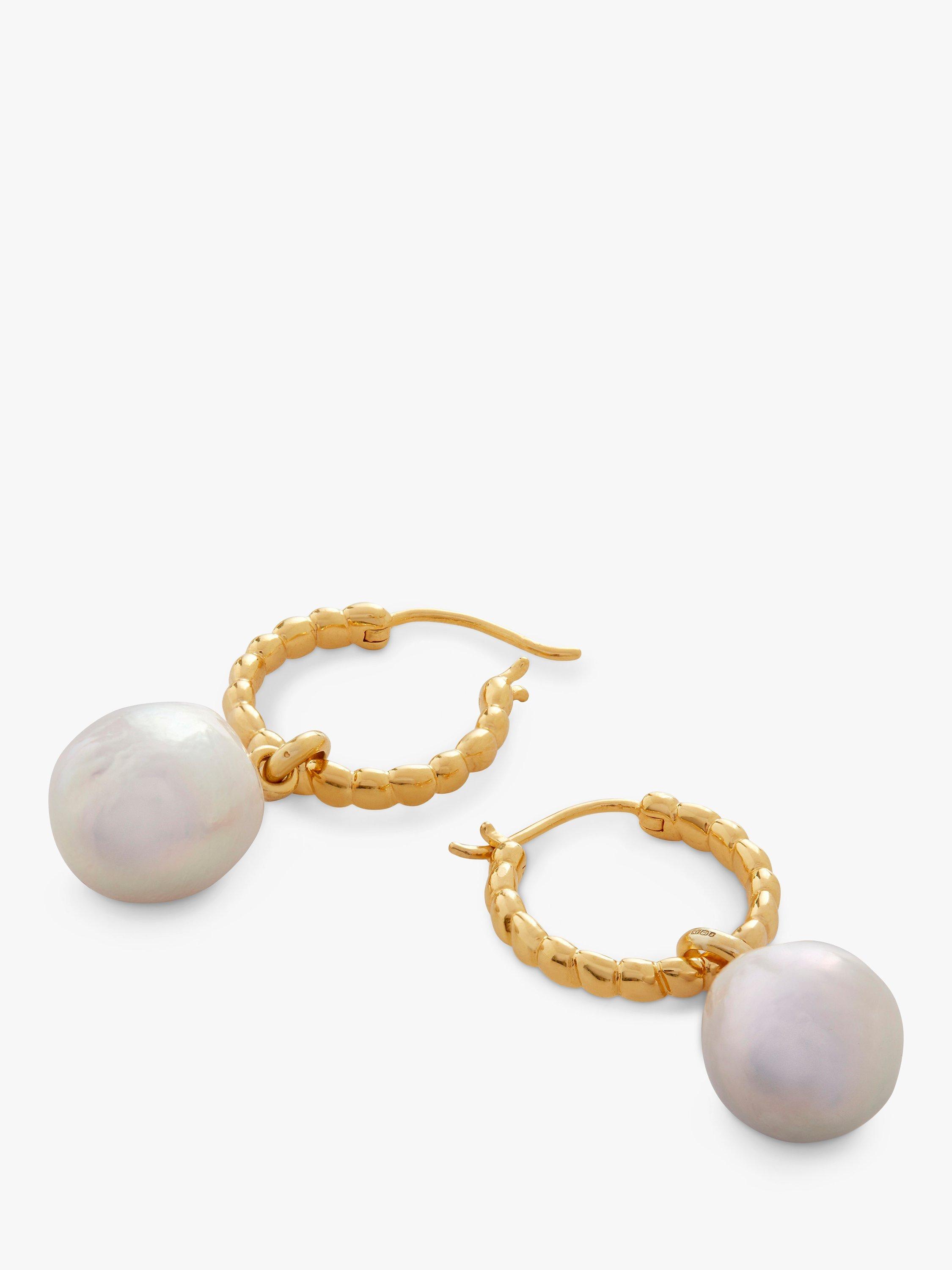 Product image 2 of 6, which shows Monica Vinader Nura Teardrop Pearl Huggie Earrings, Gold