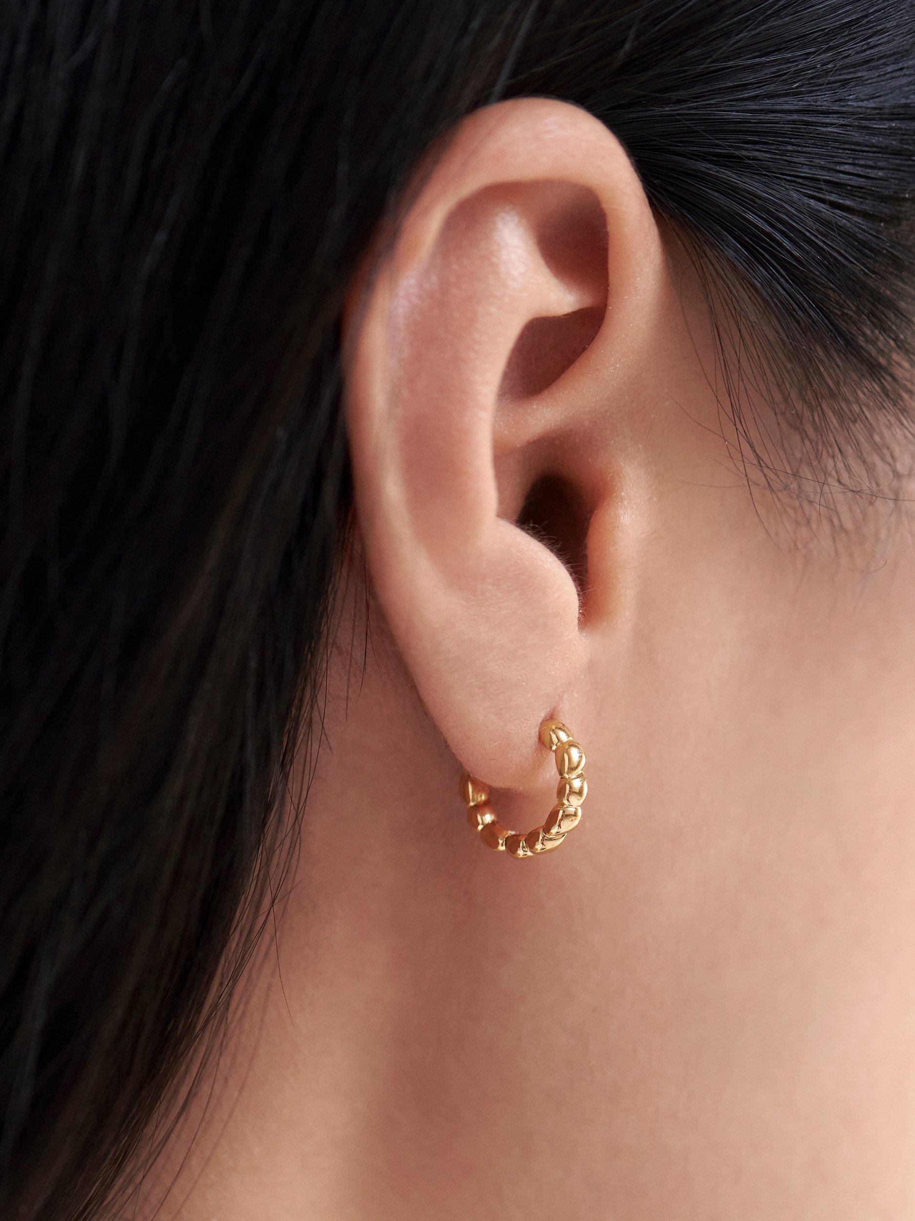 Product image 3 of 6, which shows Monica Vinader Nura Teardrop Pearl Huggie Earrings, Gold