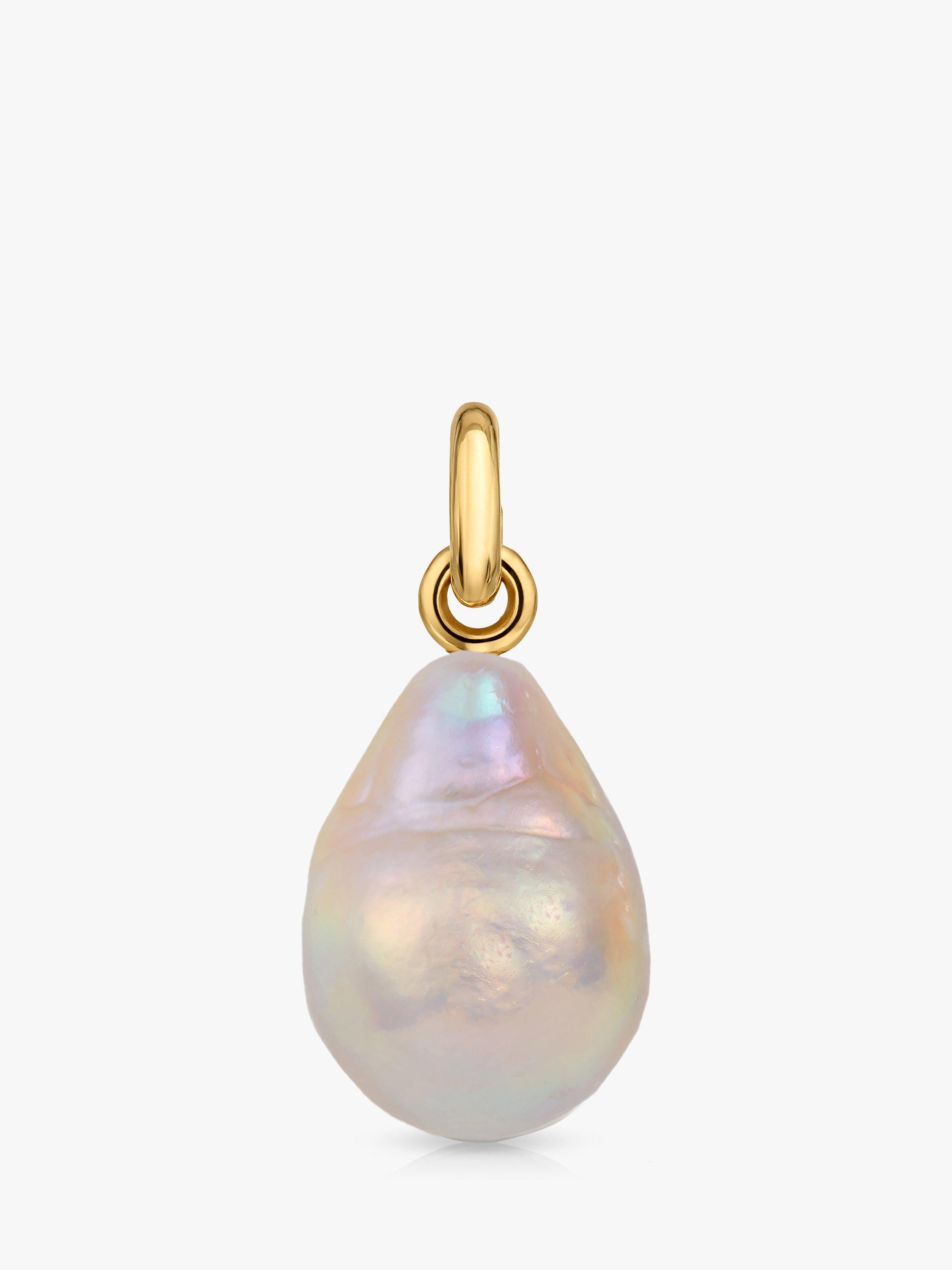 Product image 6 of 6, which shows Monica Vinader Nura Teardrop Pearl Huggie Earrings, Gold