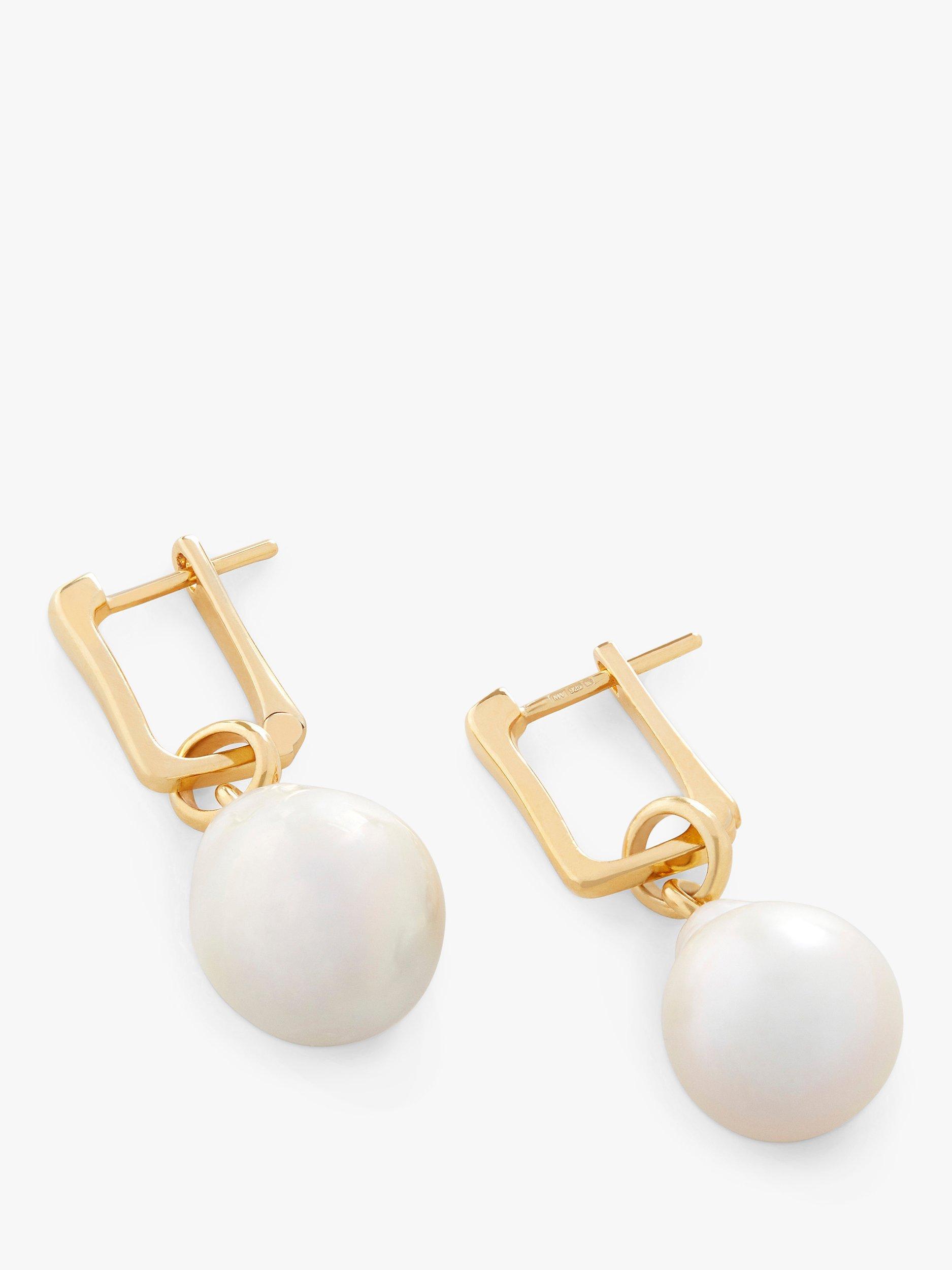 Product image 1 of 7, which shows Monica Vinader Alta Capture Pearl Huggie Earrings, Gold
