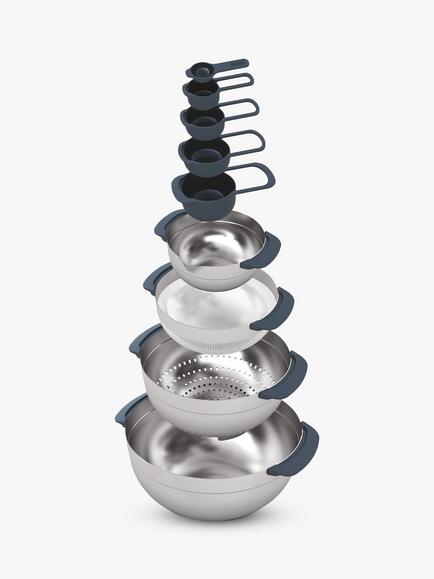 Joseph Joseph Premium Collection Stainless Steel Mixing Bowls & Measuring Cups Nest Set, 9 Piece, Silver - view 2, Stainless Steel