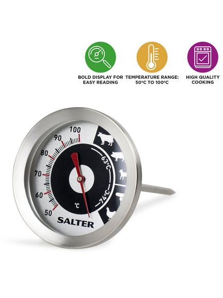 Salter Stainless Steel Analogue Indoor/Outdoor Meat Thermometer - view 2, Black