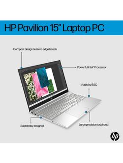 HP Pavilion 15-eg3003na Laptop, Intel Core i7 Processor, 16GB RAM, 512GB SDD, 15.6" Full HD, Silver - view 2, Silver
