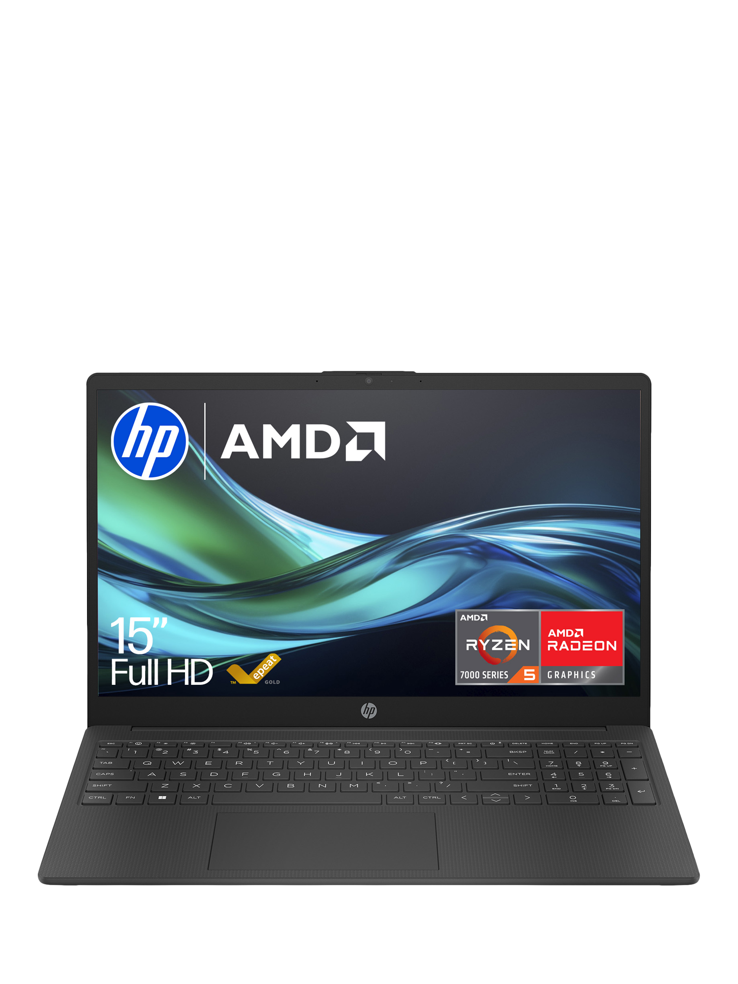 HP 15-fc0017na Laptop, AMD Ryzen 5 Processor, 8GB RAM, 256GB SSD, 15.6" Full HD, Black