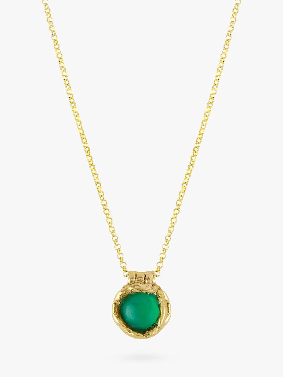 Product image 1 of 2, which shows Deborah Blyth Green Agate Pendant Necklace, Gold