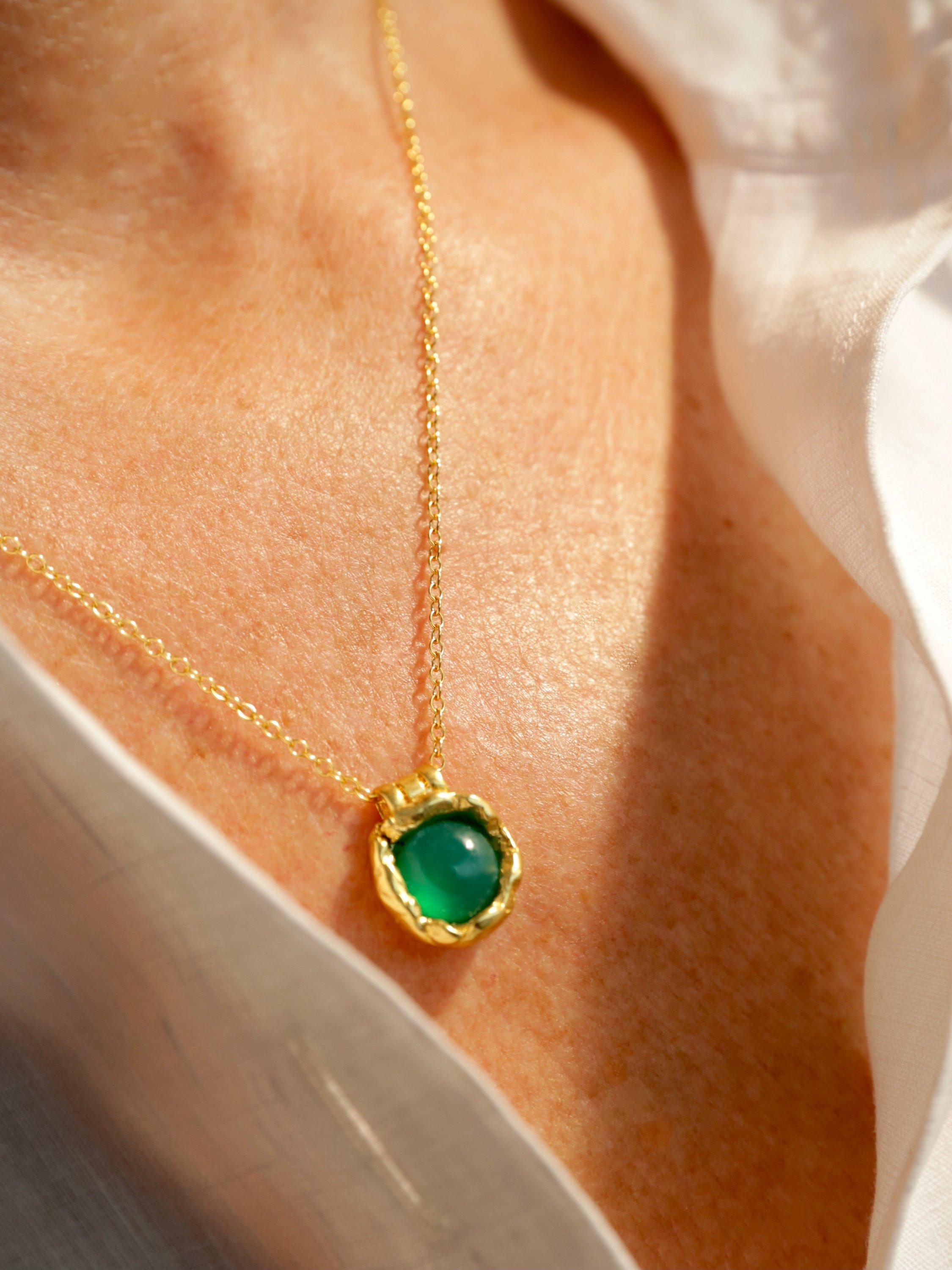 Product image 2 of 2, which shows Deborah Blyth Green Agate Pendant Necklace, Gold