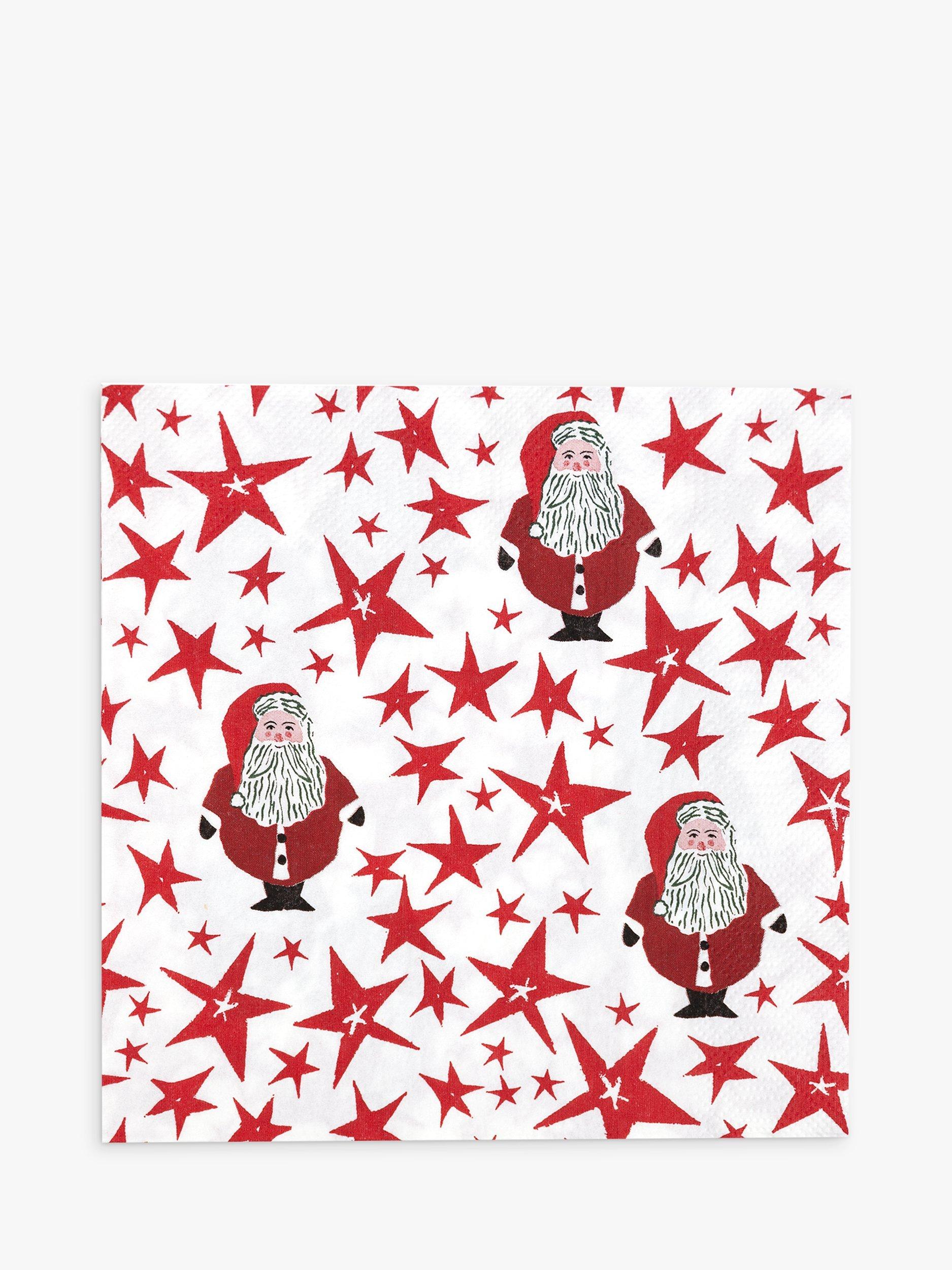 John Lewis Santa and Stars Paper Napkin, Red, Pack of 20