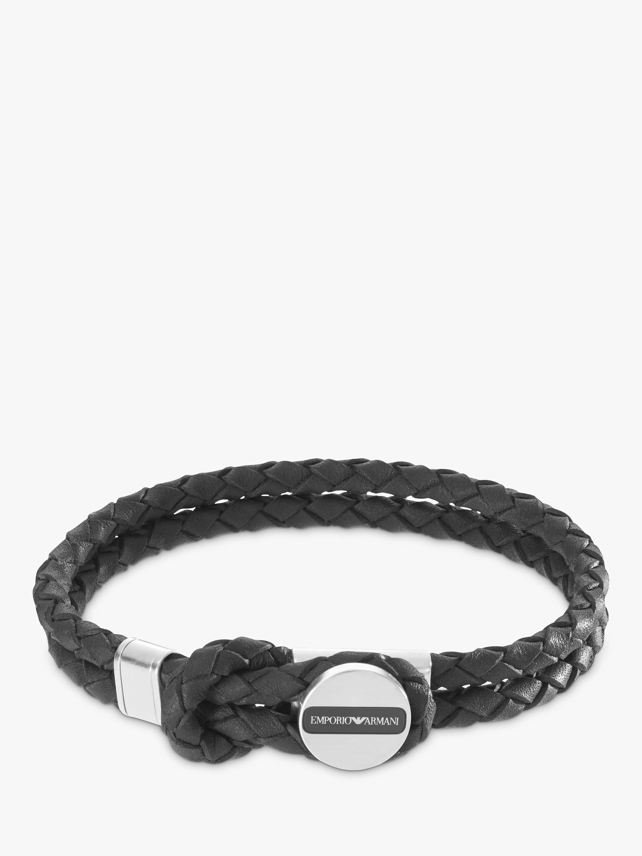 Emporio Armani Leather Braided Bracelet, Black