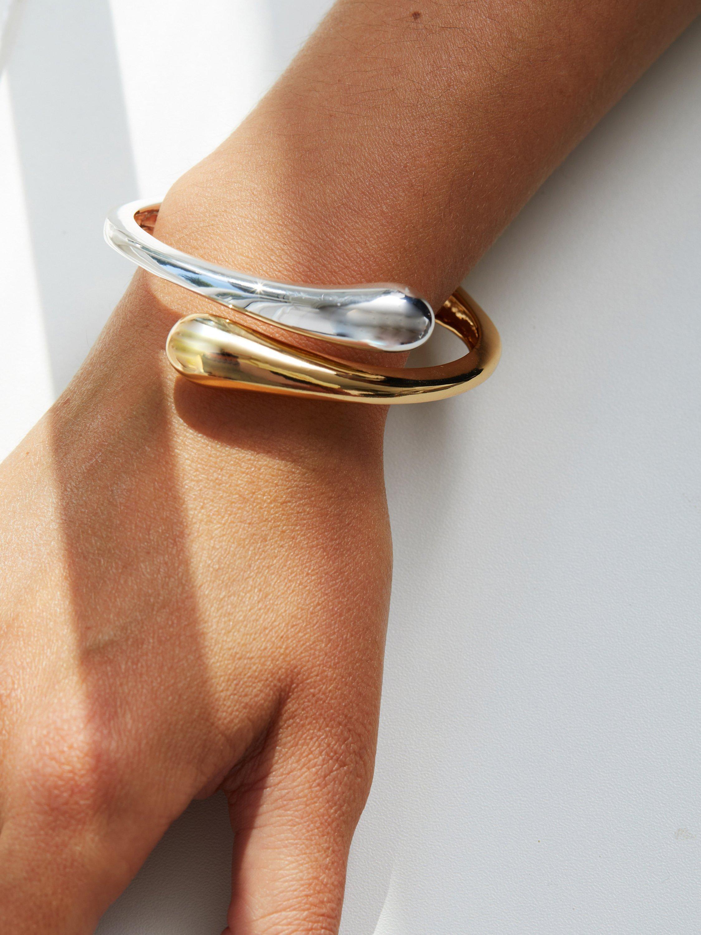 Product image 2 of 3, which shows Jon Richard Recycled Two Tone Polished Bangle, Gold/Silver
