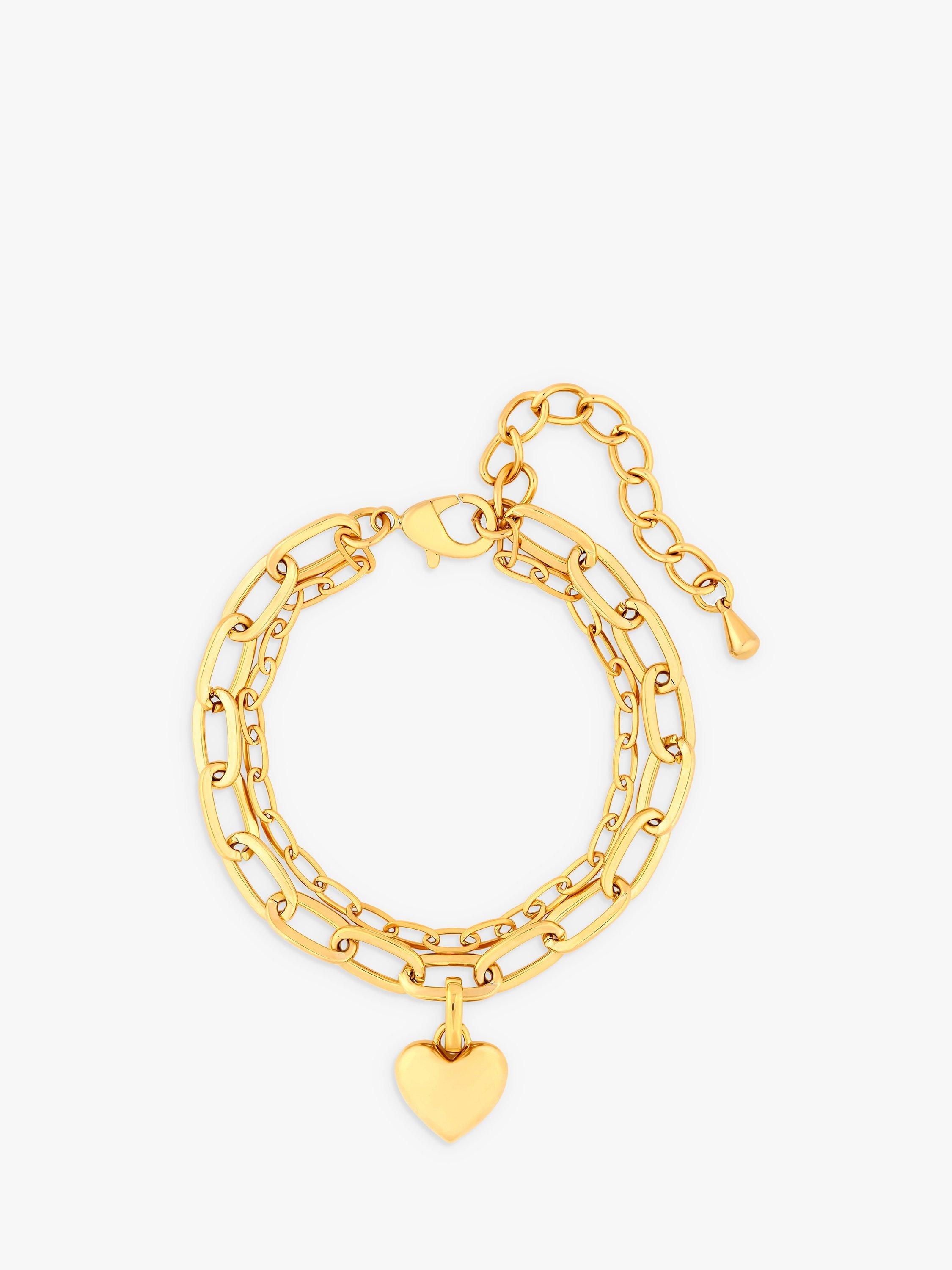 Product image 1 of 3, which shows Jon Richard Double Chain Heart Charm Bracelet, Gold
