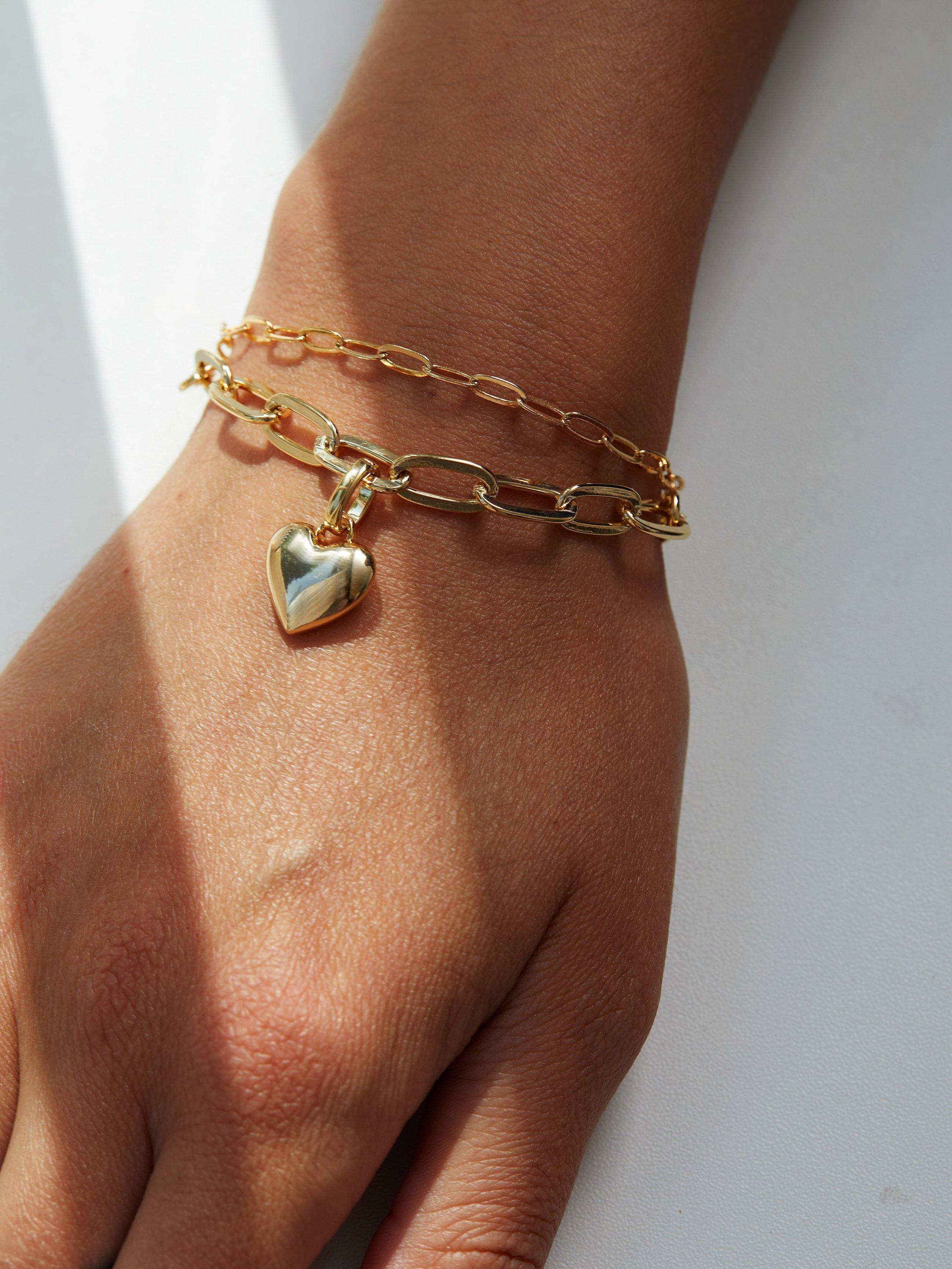 Product image 2 of 3, which shows Jon Richard Double Chain Heart Charm Bracelet, Gold