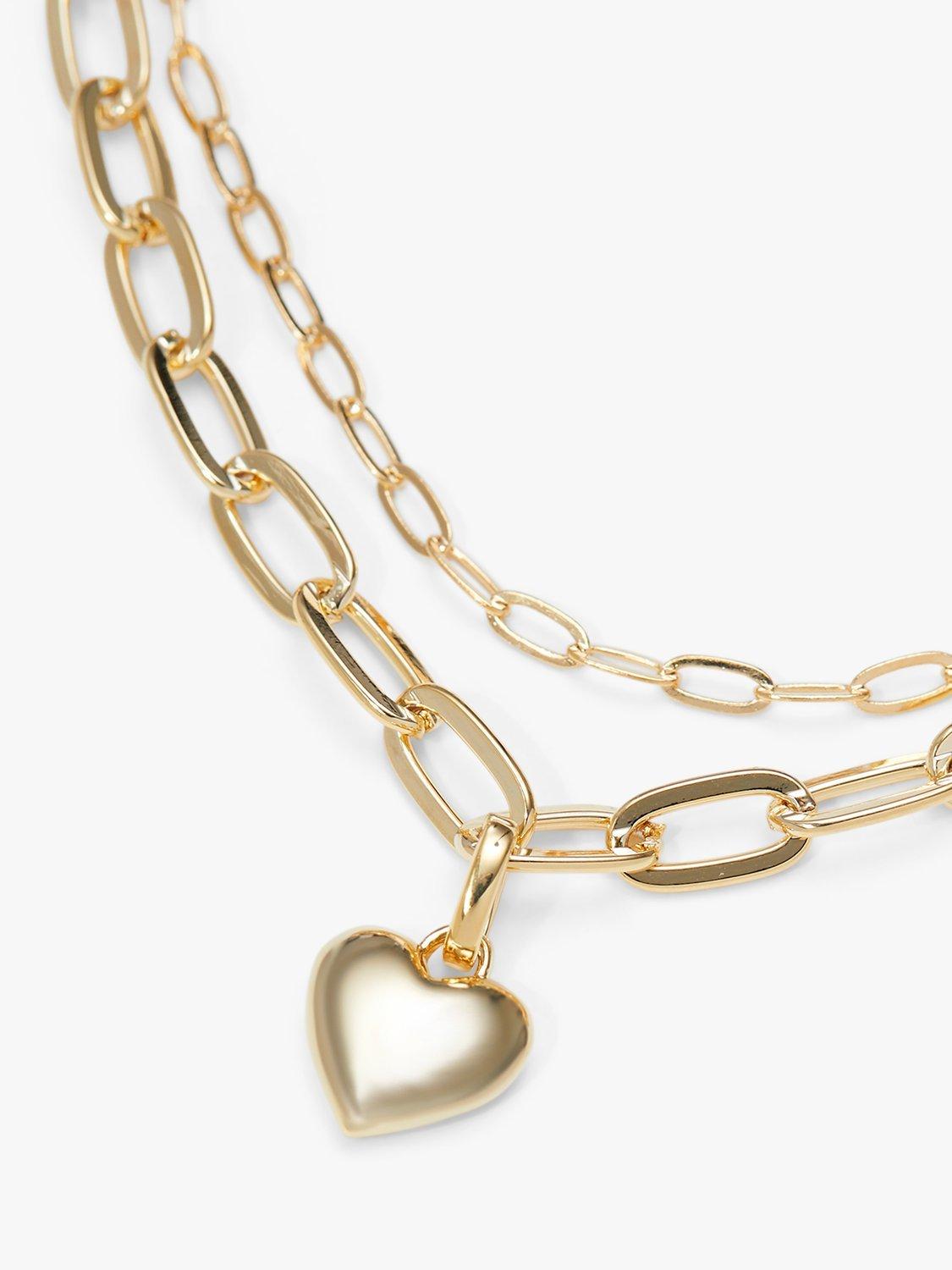 Product image 3 of 3, which shows Jon Richard Double Chain Heart Charm Bracelet, Gold