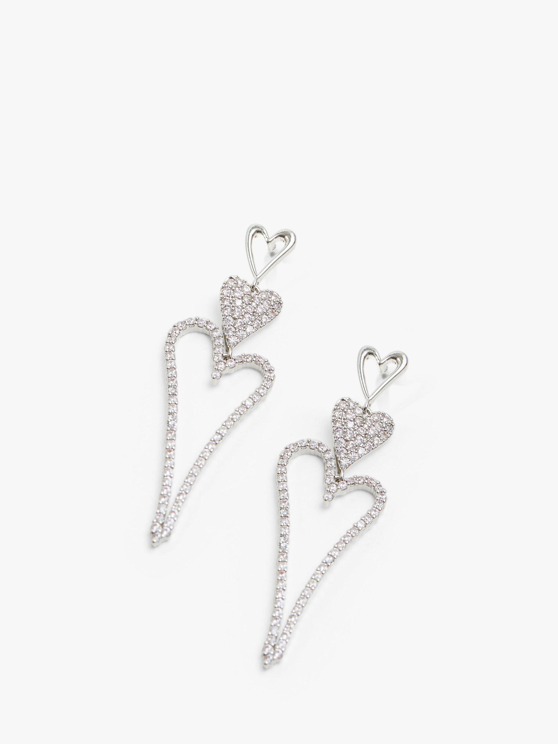Jon Richard Rhodium Plated Cubic Zirconia Heart Earrings, Silver