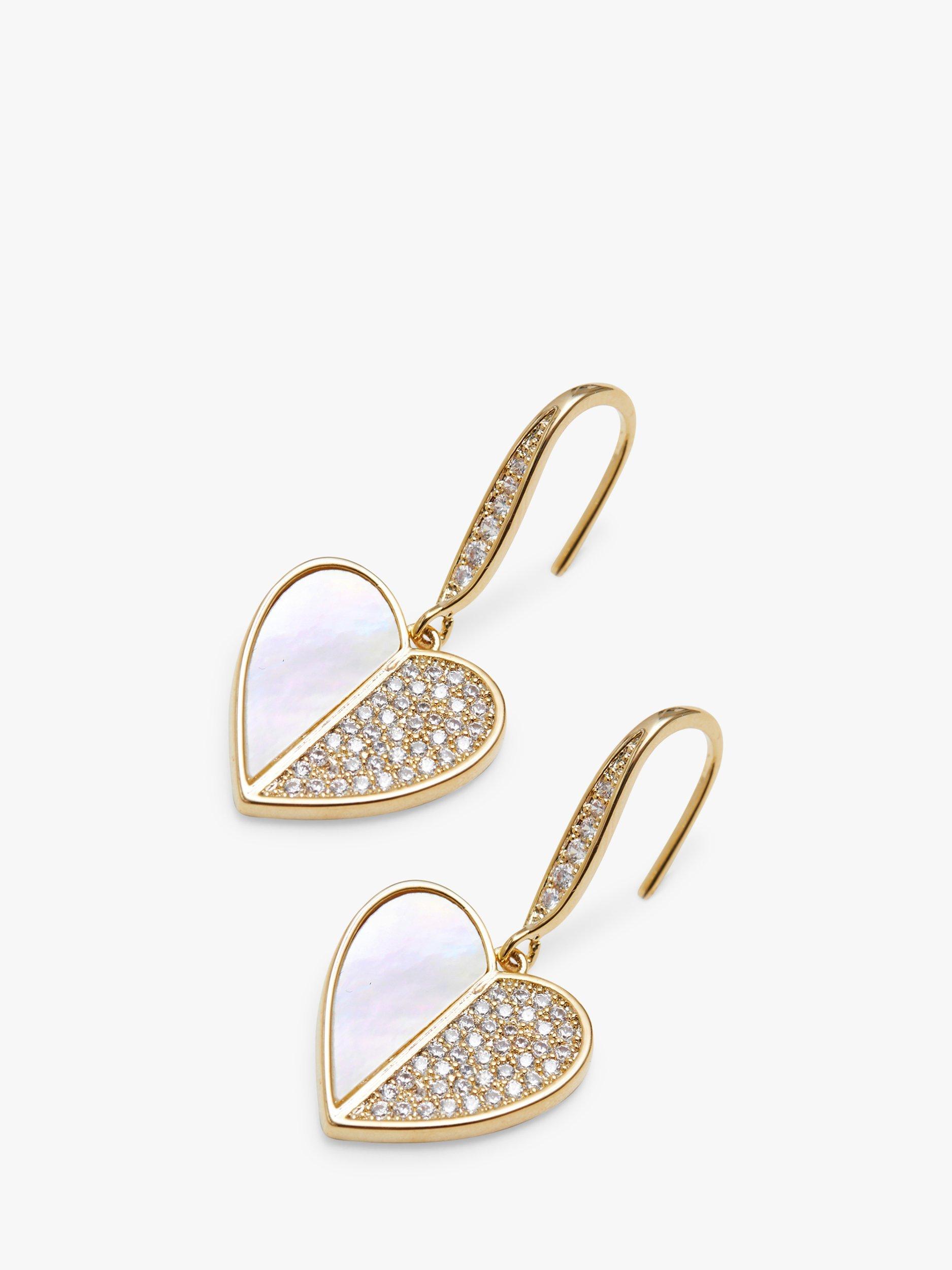Product image 1 of 3, which shows Jon Richard Cubic Zirconia and Mother of Pearl Heart Drop Earrings, Gold