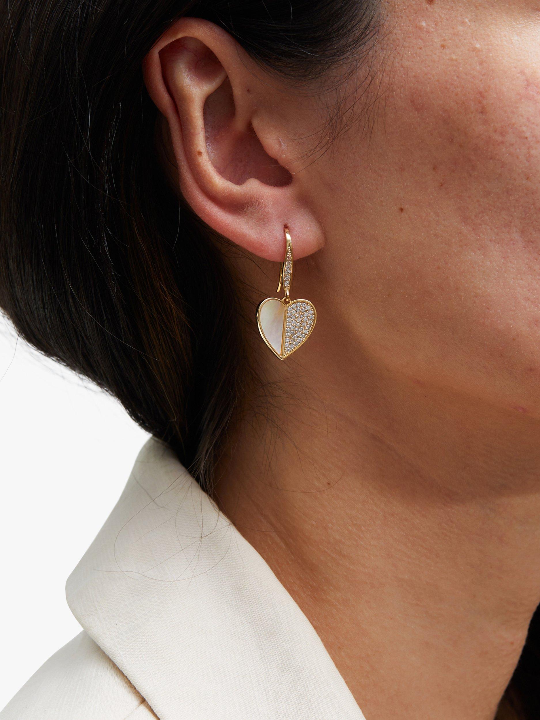 Product image 2 of 3, which shows Jon Richard Cubic Zirconia and Mother of Pearl Heart Drop Earrings, Gold