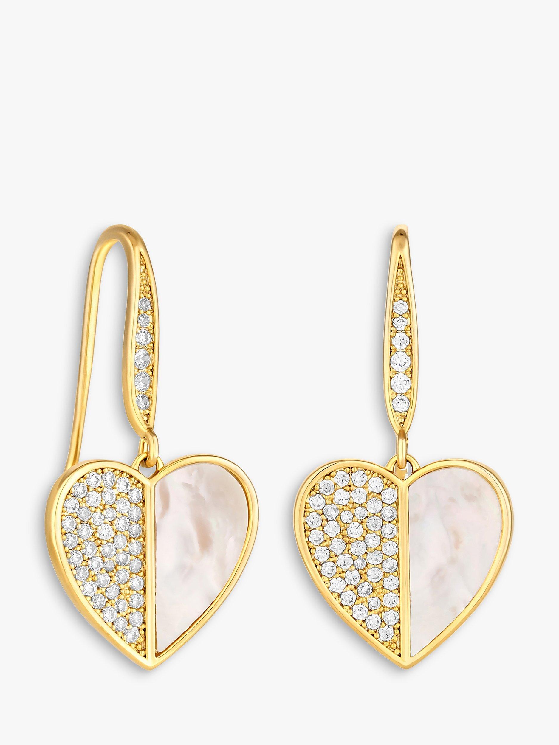 Product image 3 of 3, which shows Jon Richard Cubic Zirconia and Mother of Pearl Heart Drop Earrings, Gold