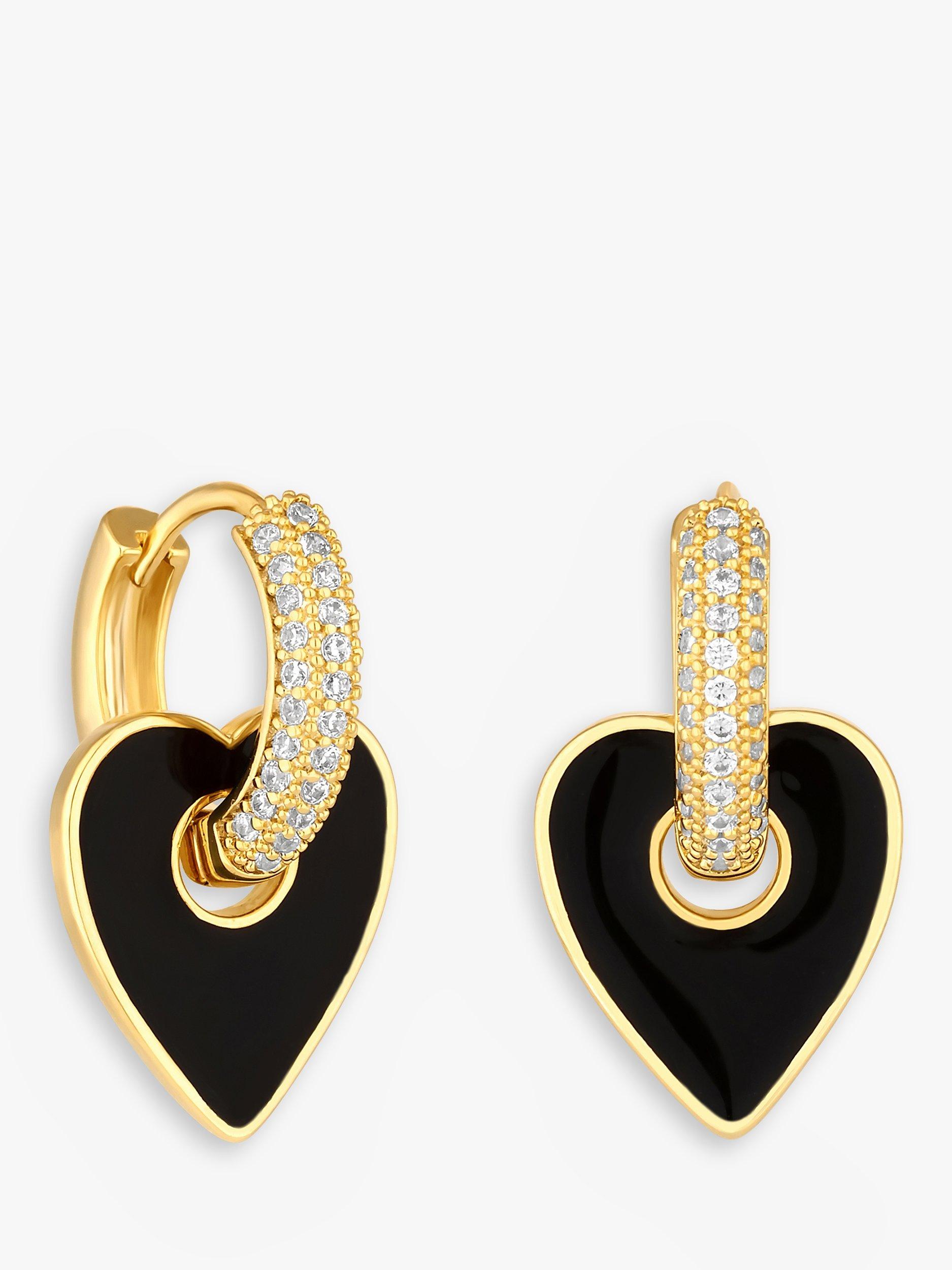 Product image 3 of 3, which shows Jon Richard Cubic Zirconia and Enamel Heart Earrings, Gold/Black
