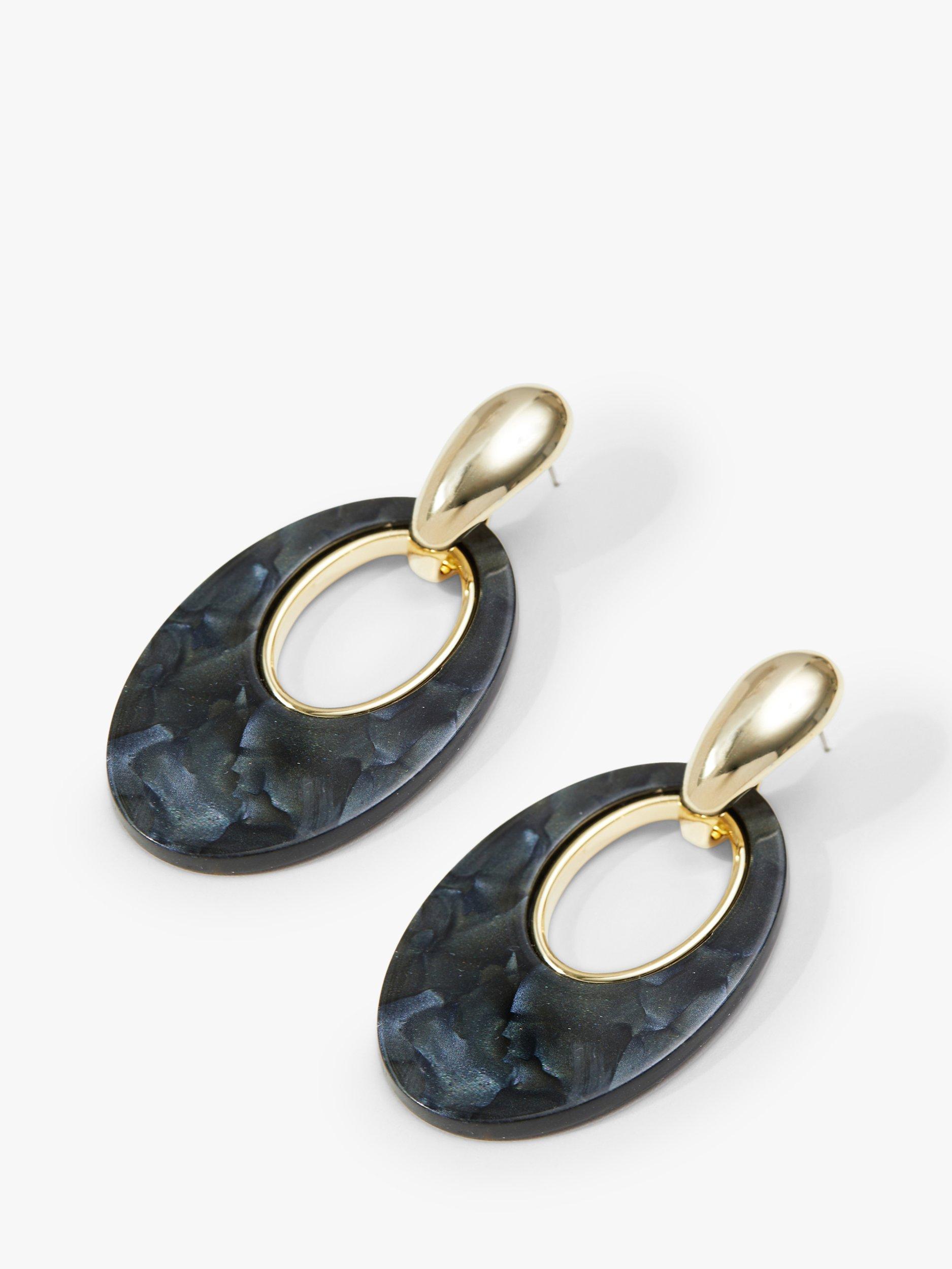 Jon Richard Oval Resin Drop Earrings, Gold/Black