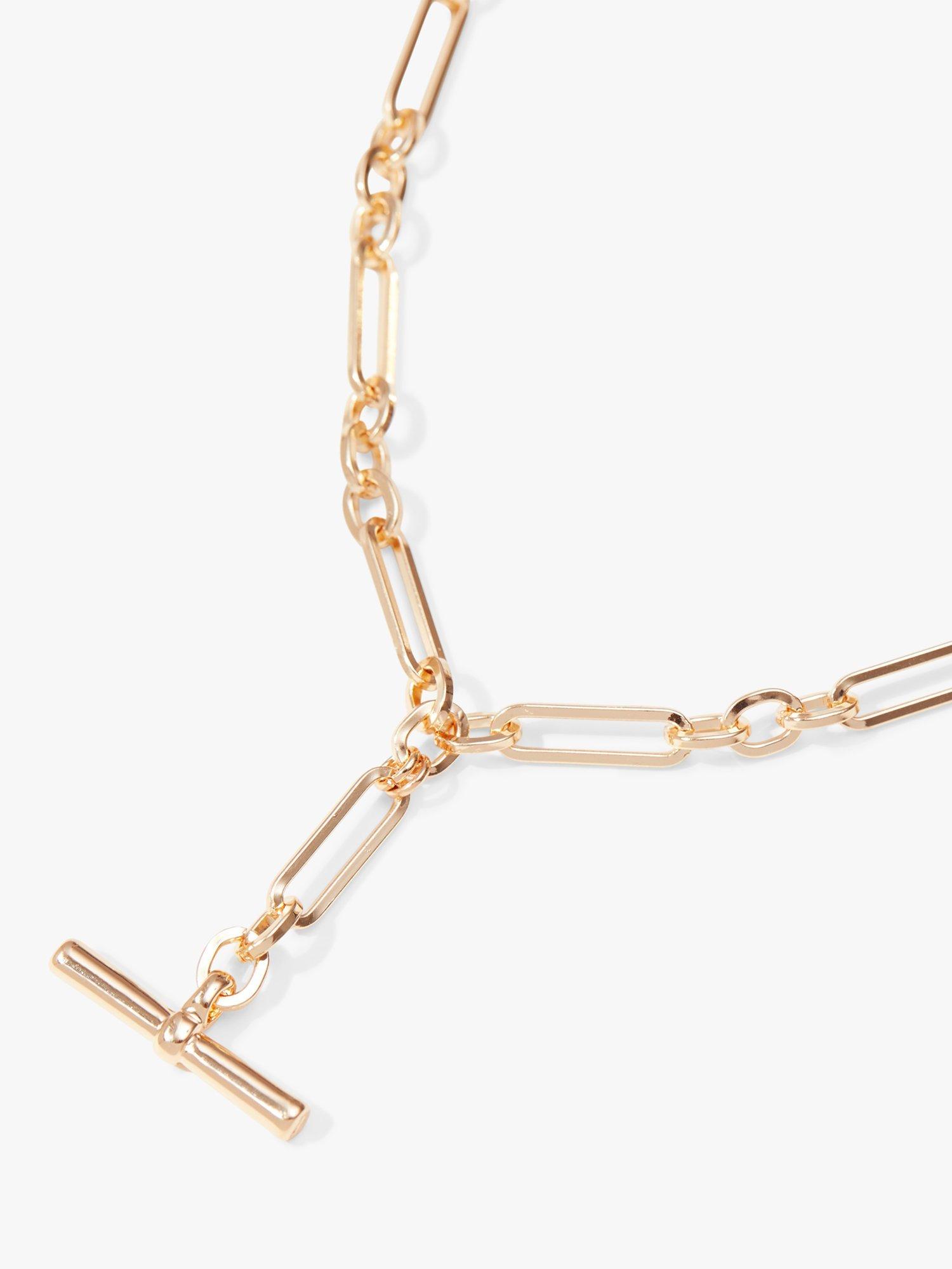 Product image 1 of 4, which shows Jon Richard T-Bar Necklace, Gold