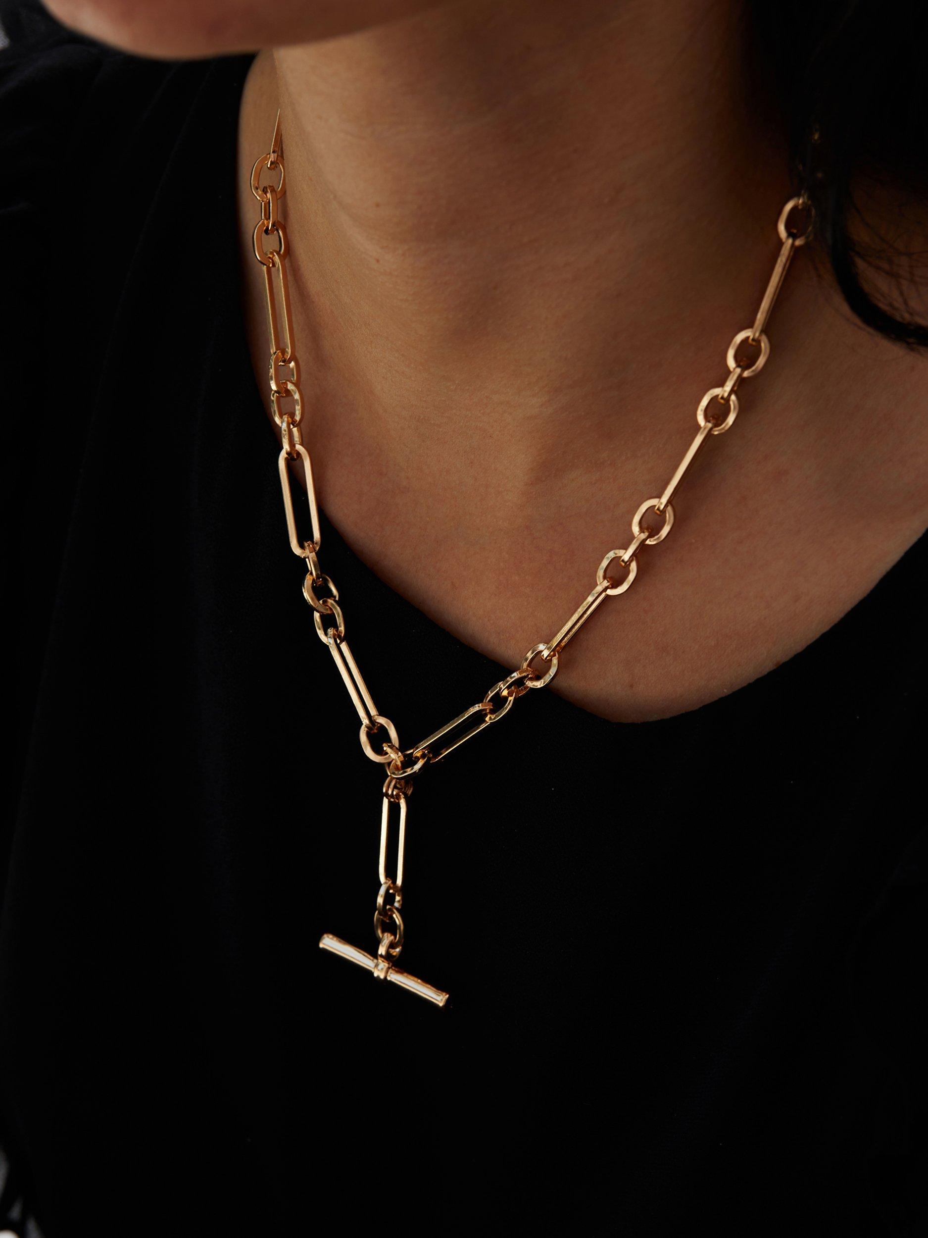 Product image 2 of 4, which shows Jon Richard T-Bar Necklace, Gold