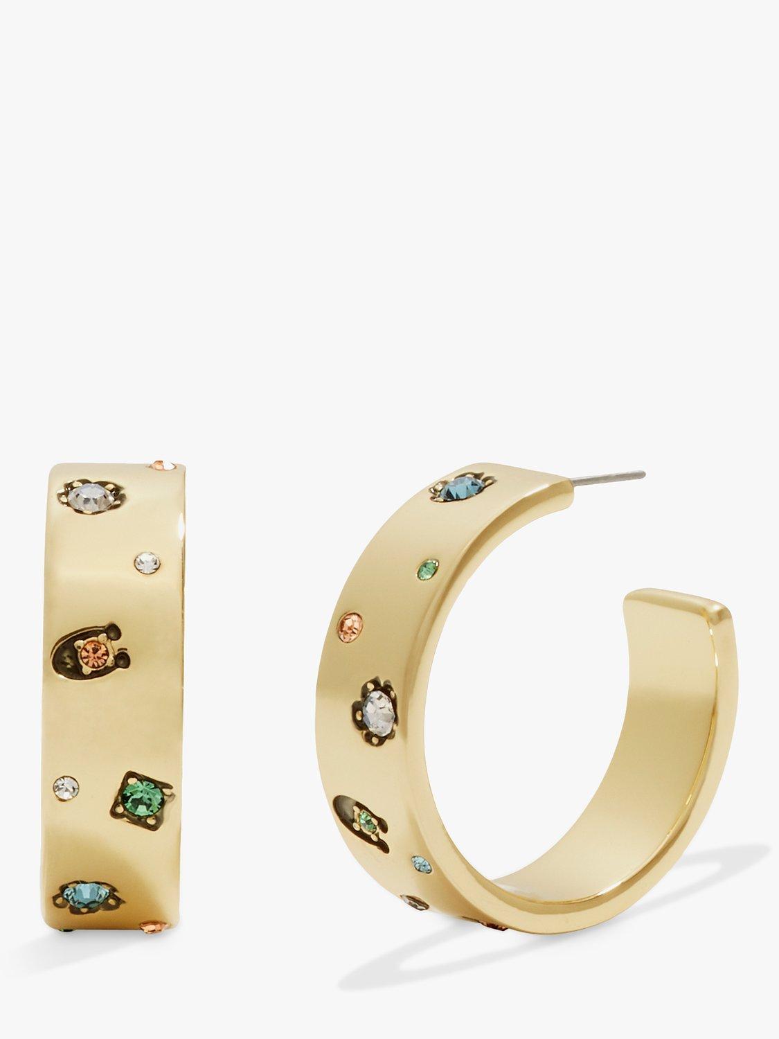 Coach Signature C Crystal Hoop Earrings, Gold/Multi