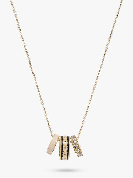 Coach Signature C Crystal Enamel Rondelle Pendant Necklace, Gold - view 2, Black