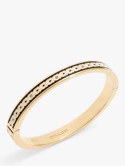 Coach Signature C Crystal Enamel Hinged Bangle, Black/Gold, Black
